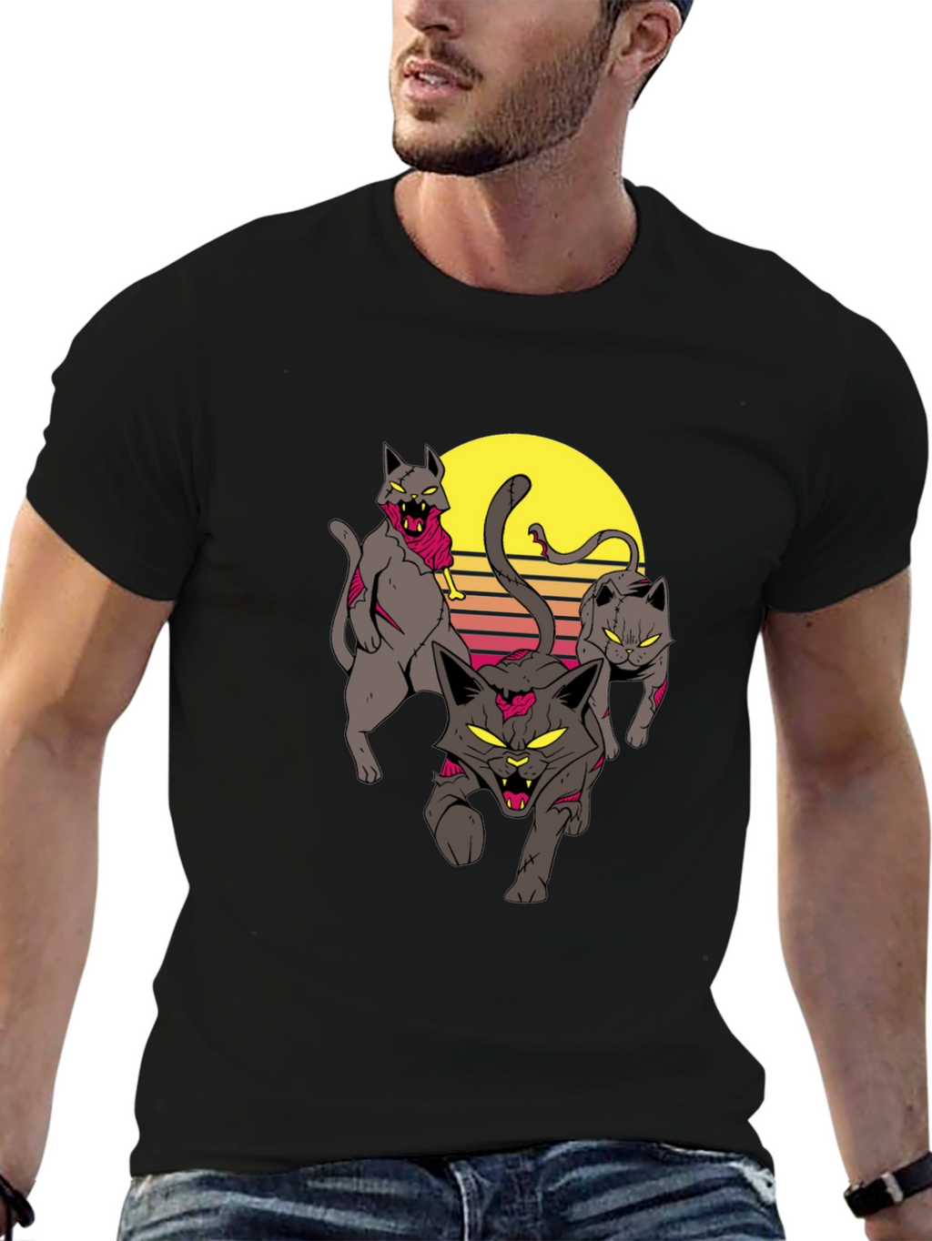 Zombie Cats Graphic Tee - Black Cotton T-Shirt