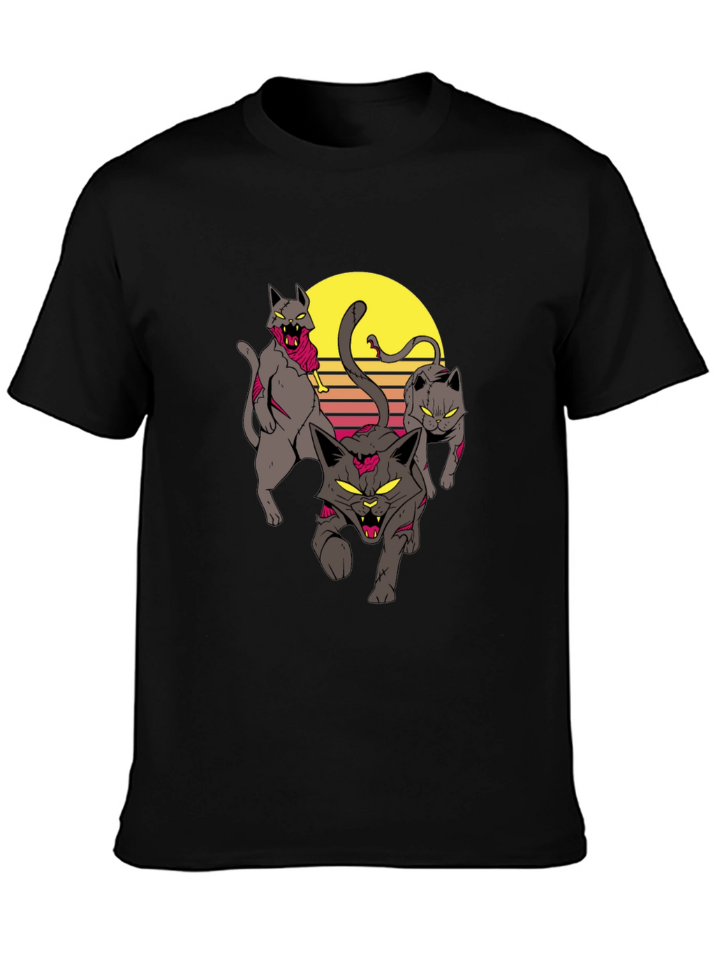 Zombie Cats Graphic Tee - Black Cotton T-Shirt