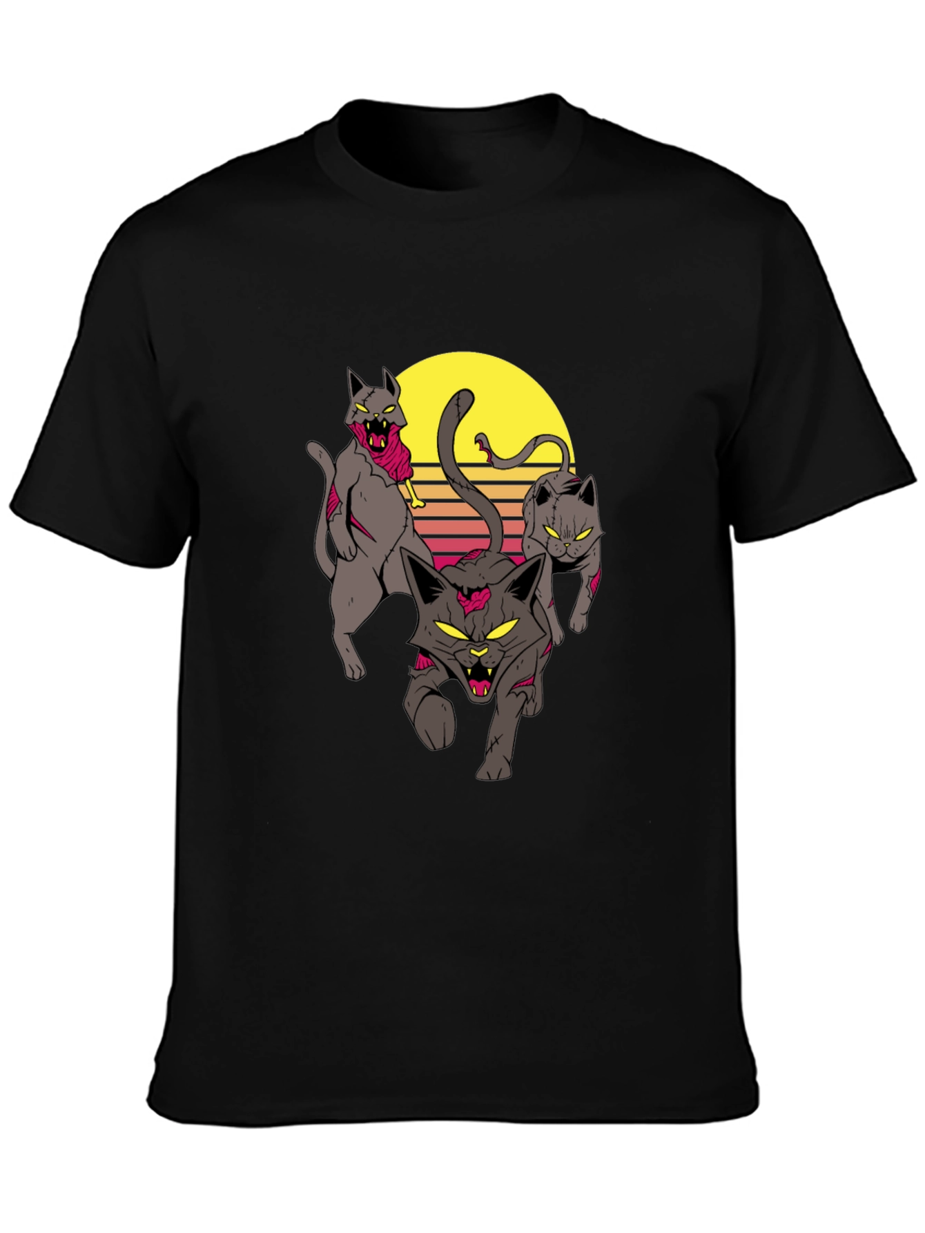 Zombie Cats Graphic Tee - Black Cotton T-Shirt