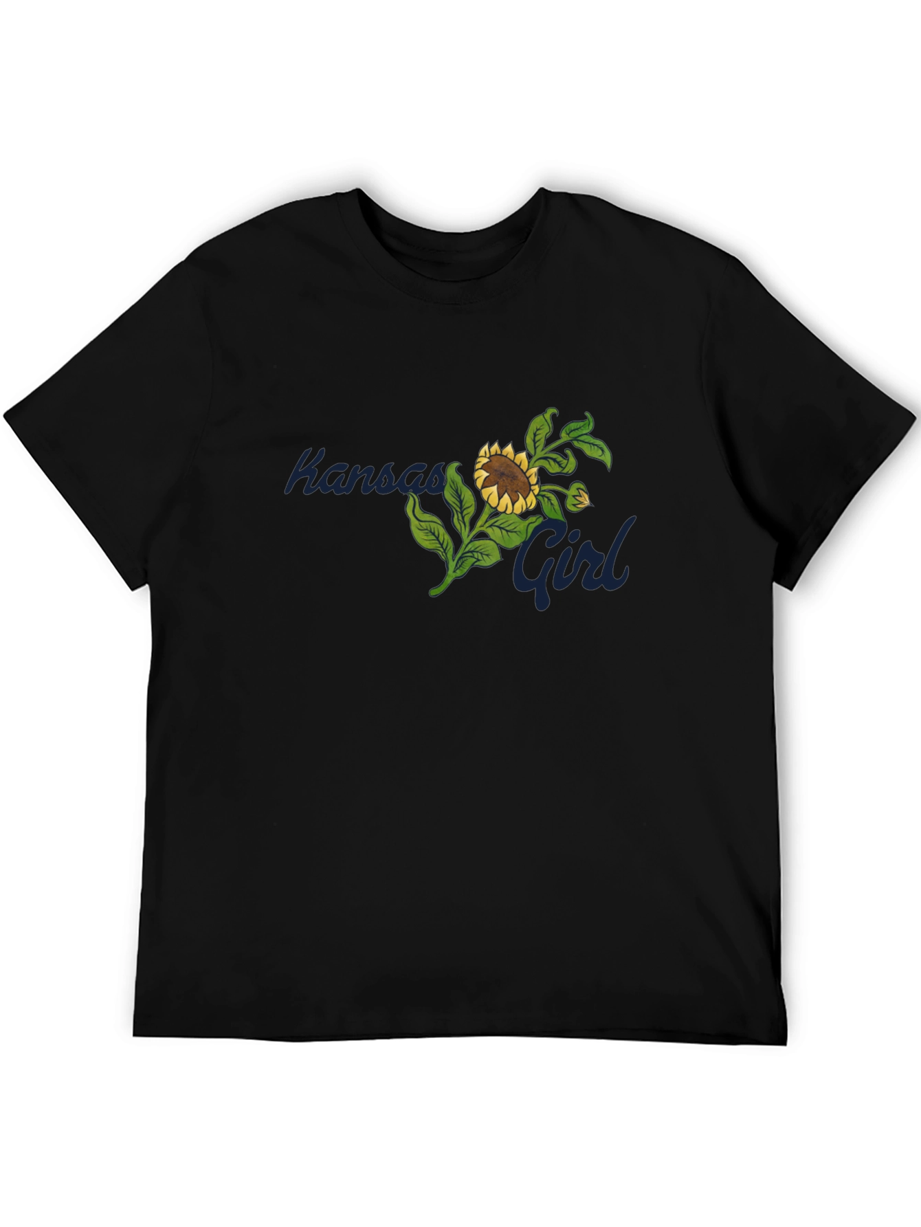 Kansas Girl Sunflower Graphic Black T-Shirt
