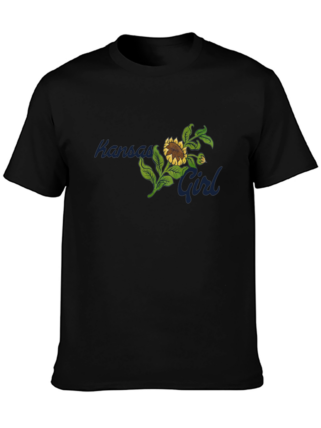 Kansas Girl Sunflower Graphic Black T-Shirt