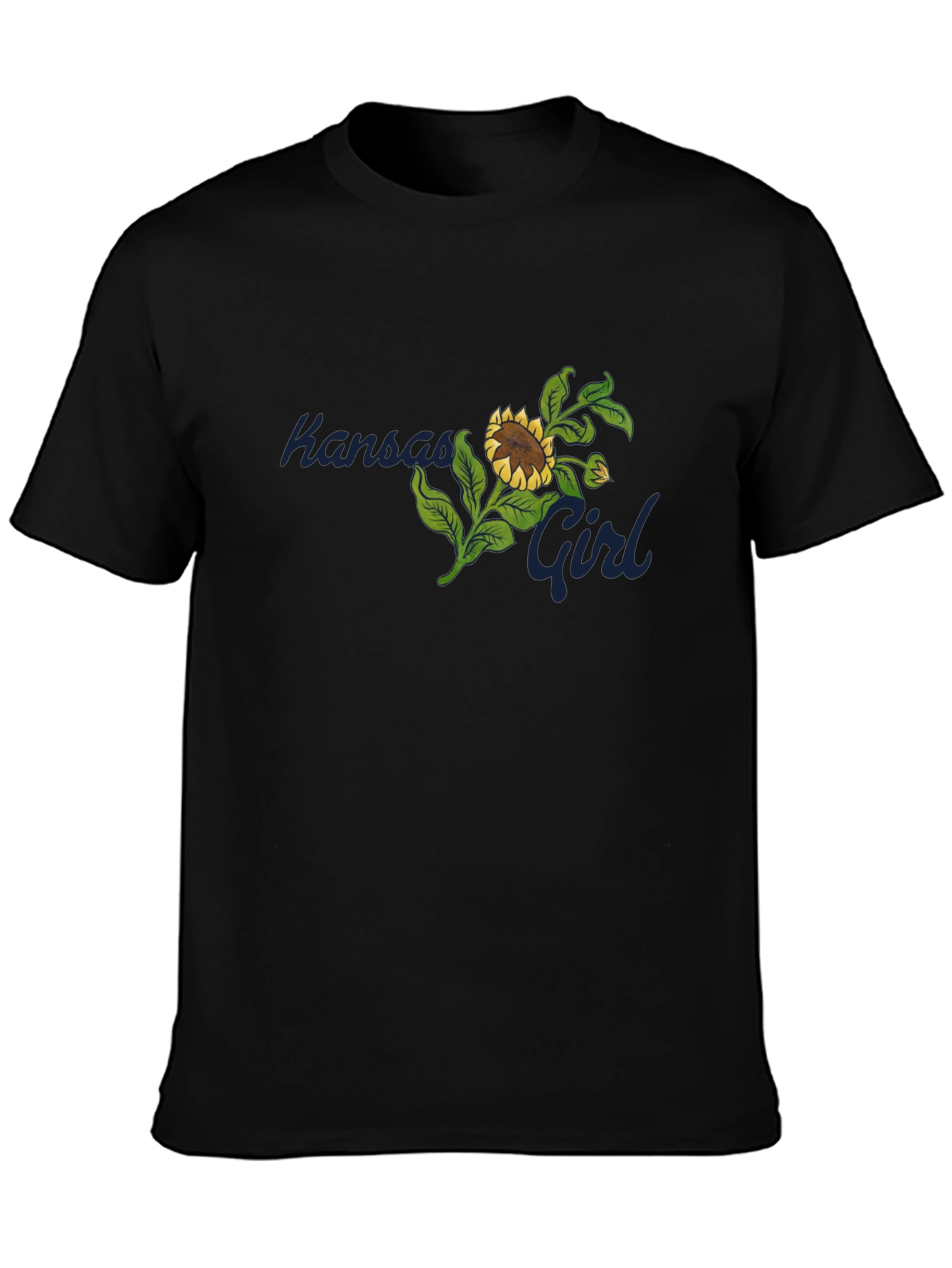 Kansas Girl Sunflower Graphic Black T-Shirt
