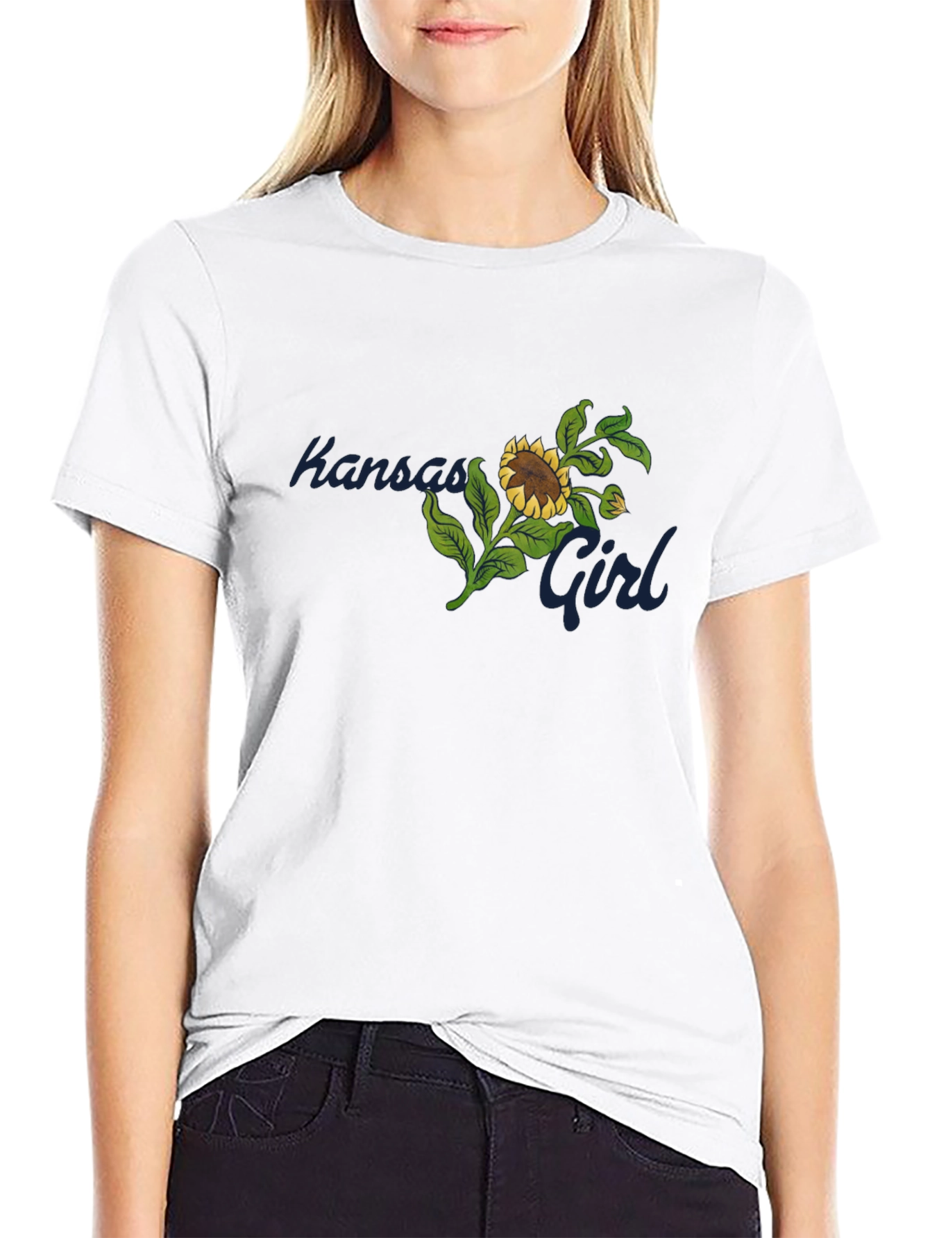 Kansas Girl Sunflower Graphic Black T-Shirt
