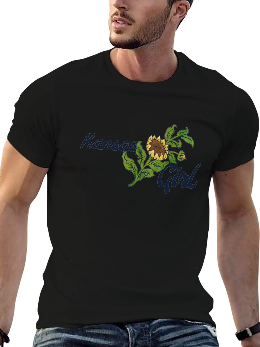 Kansas Girl Sunflower Graphic Black T-Shirt
