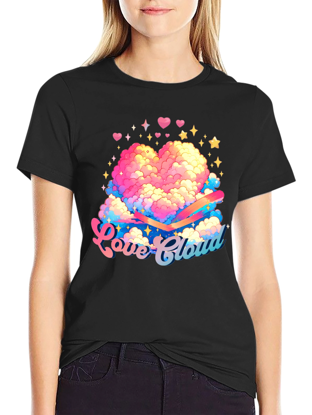 Love Cloud Graphic Tee - Black Cotton T-Shirt