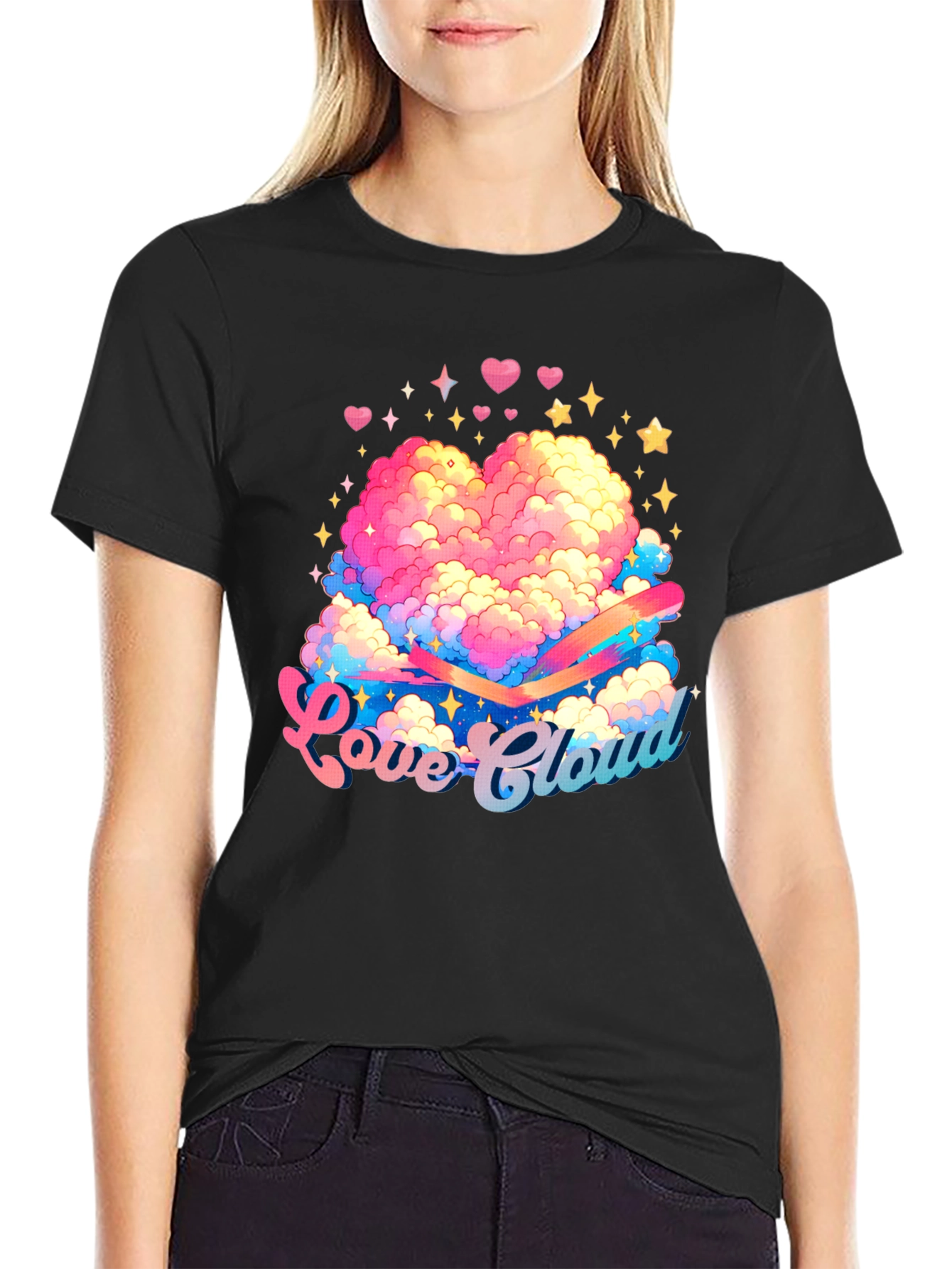 Love Cloud Graphic Tee - Black Cotton T-Shirt