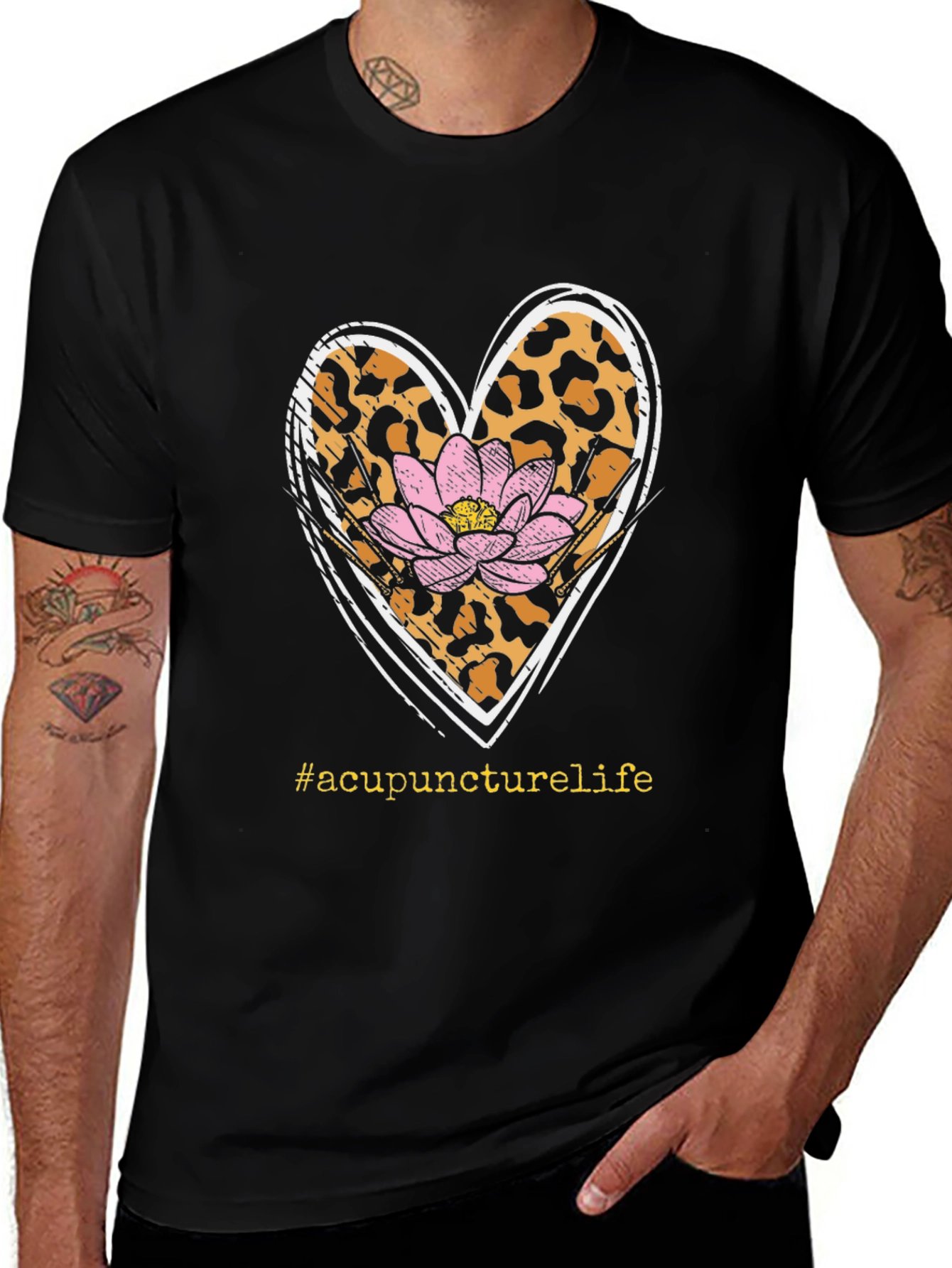 Acupuncture Life T-Shirt with Leopard Print Heart