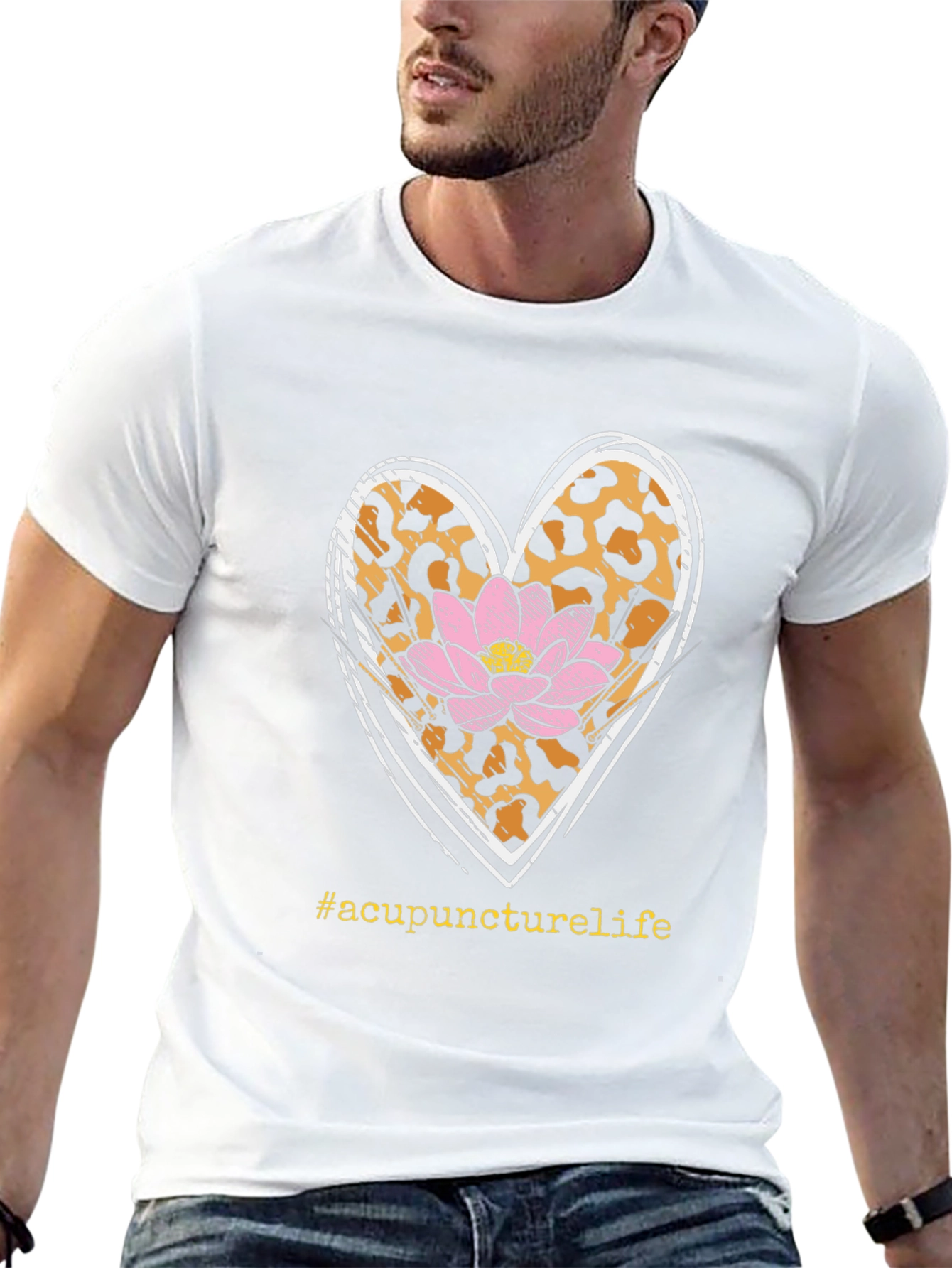 Acupuncture Life T-Shirt with Leopard Print Heart