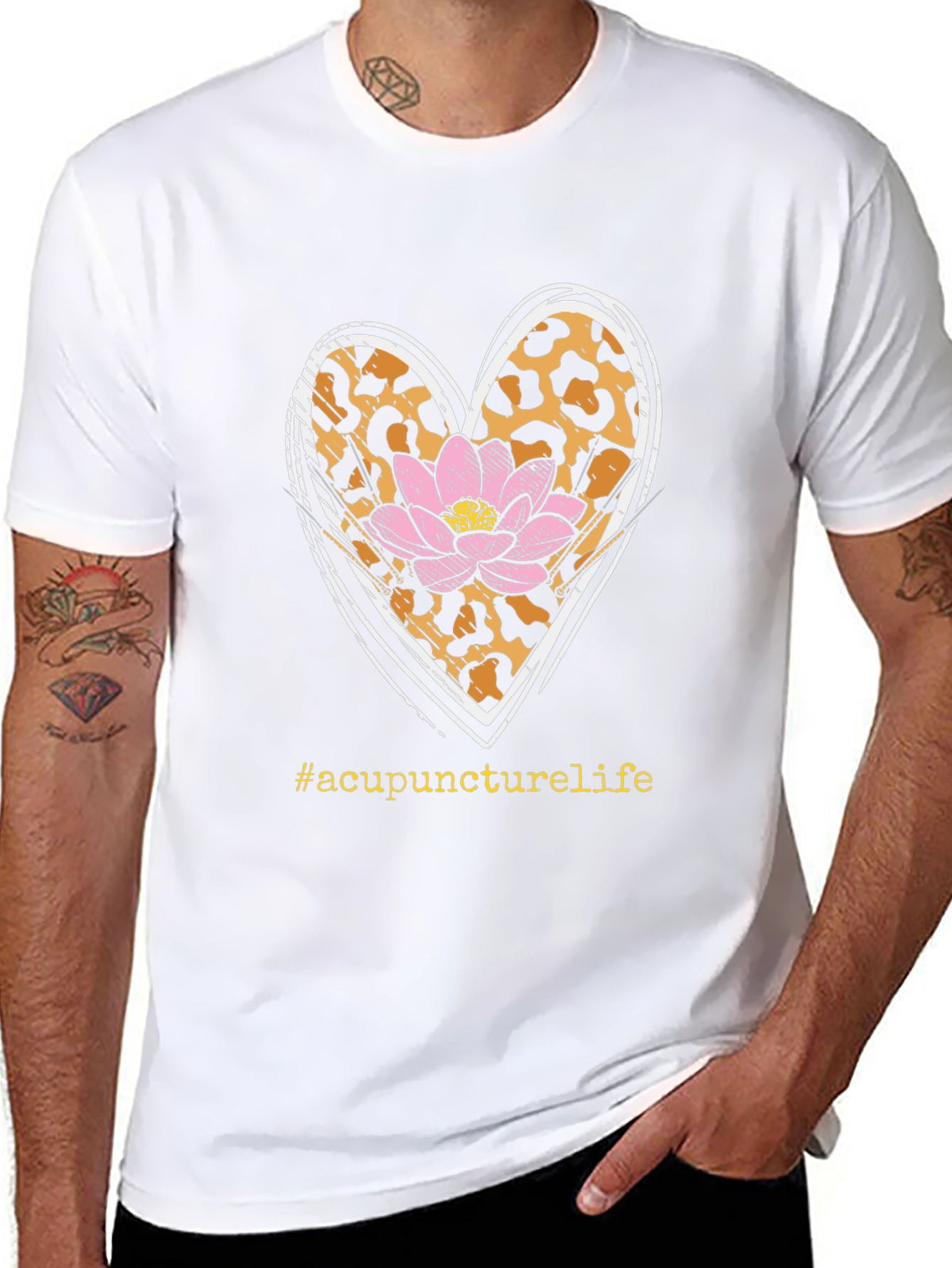 Acupuncture Life T-Shirt with Leopard Print Heart