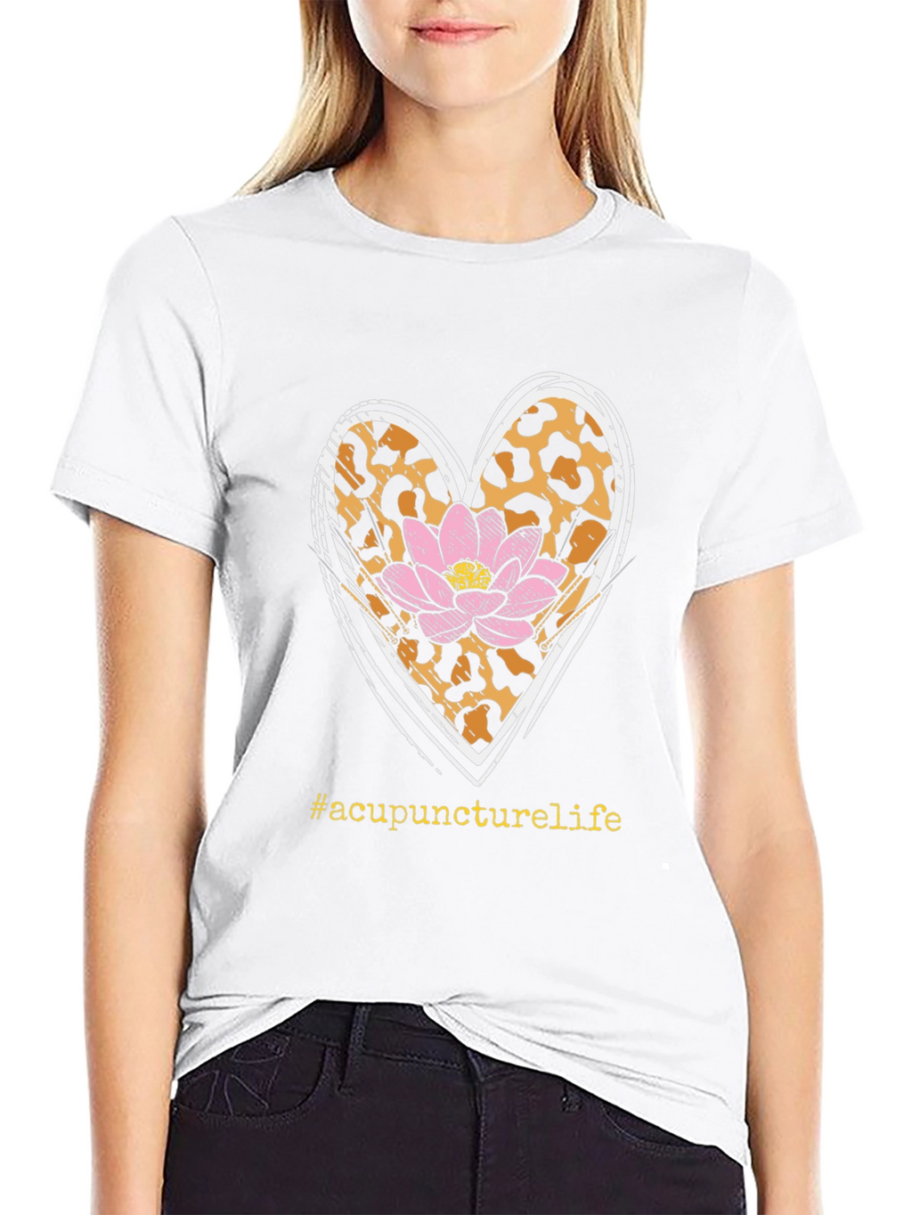 Acupuncture Life T-Shirt with Leopard Print Heart