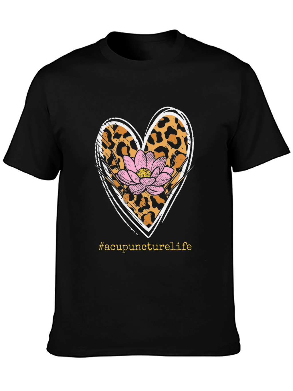 Acupuncture Life T-Shirt with Leopard Print Heart