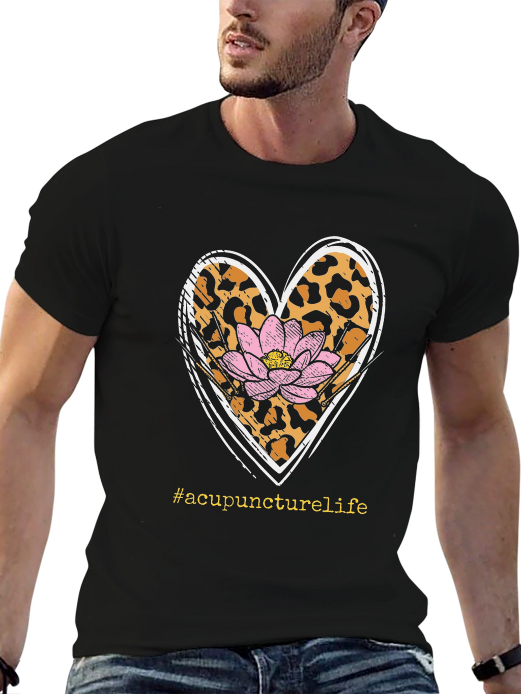 Acupuncture Life T-Shirt with Leopard Print Heart