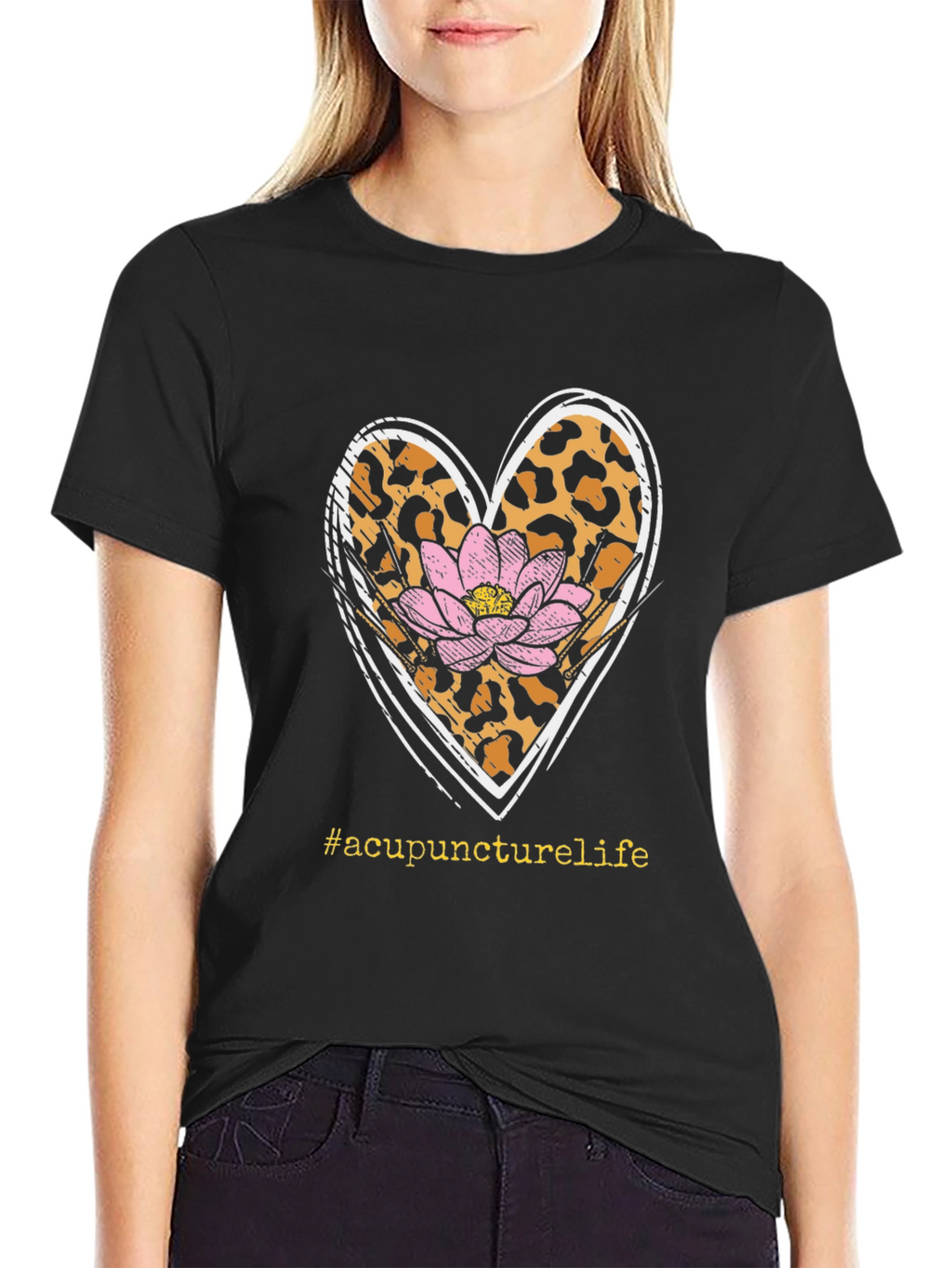 Acupuncture Life T-Shirt with Leopard Print Heart