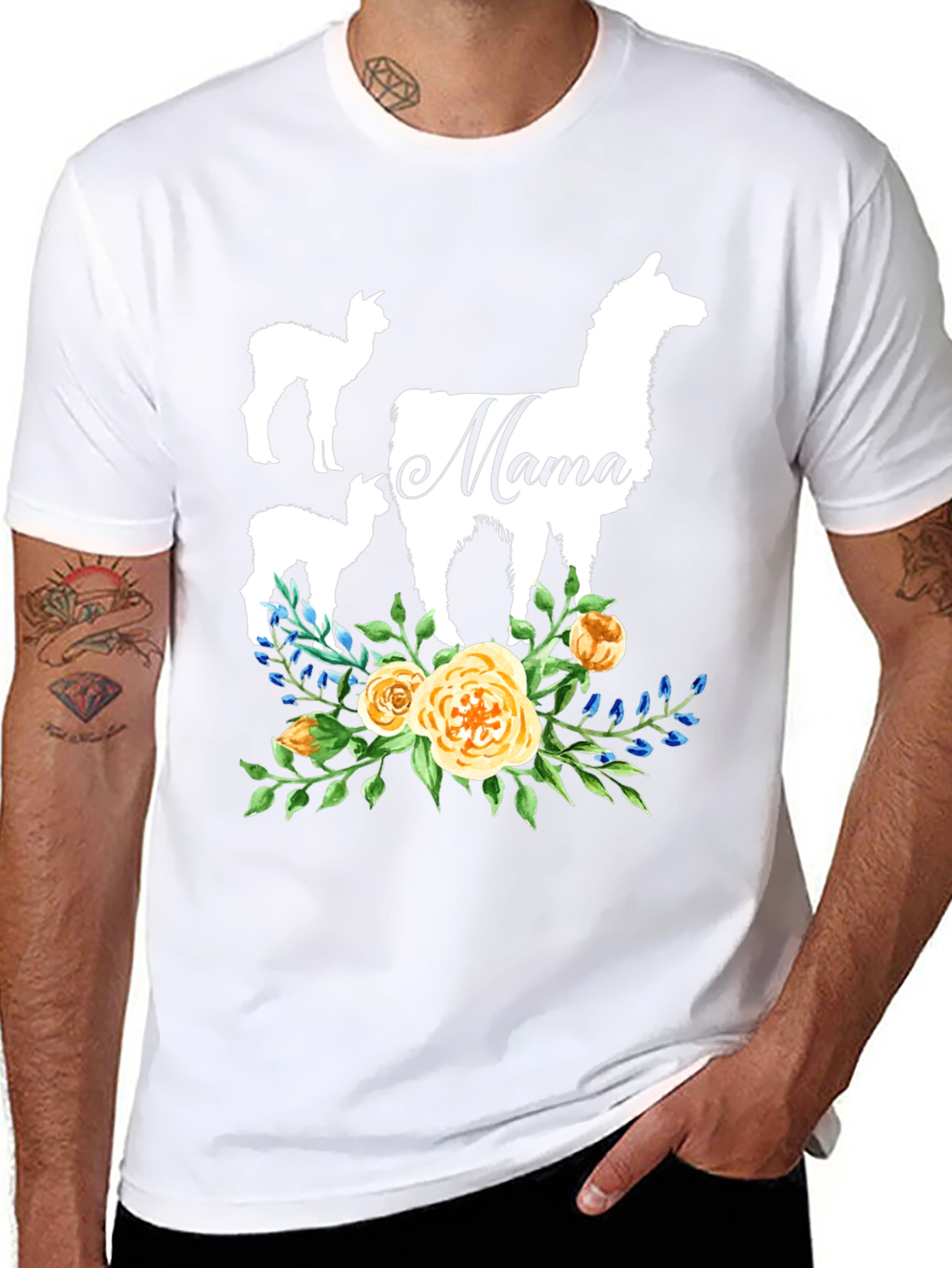 Mama Llama Floral T-Shirt Cute Alpaca Mom Tee
