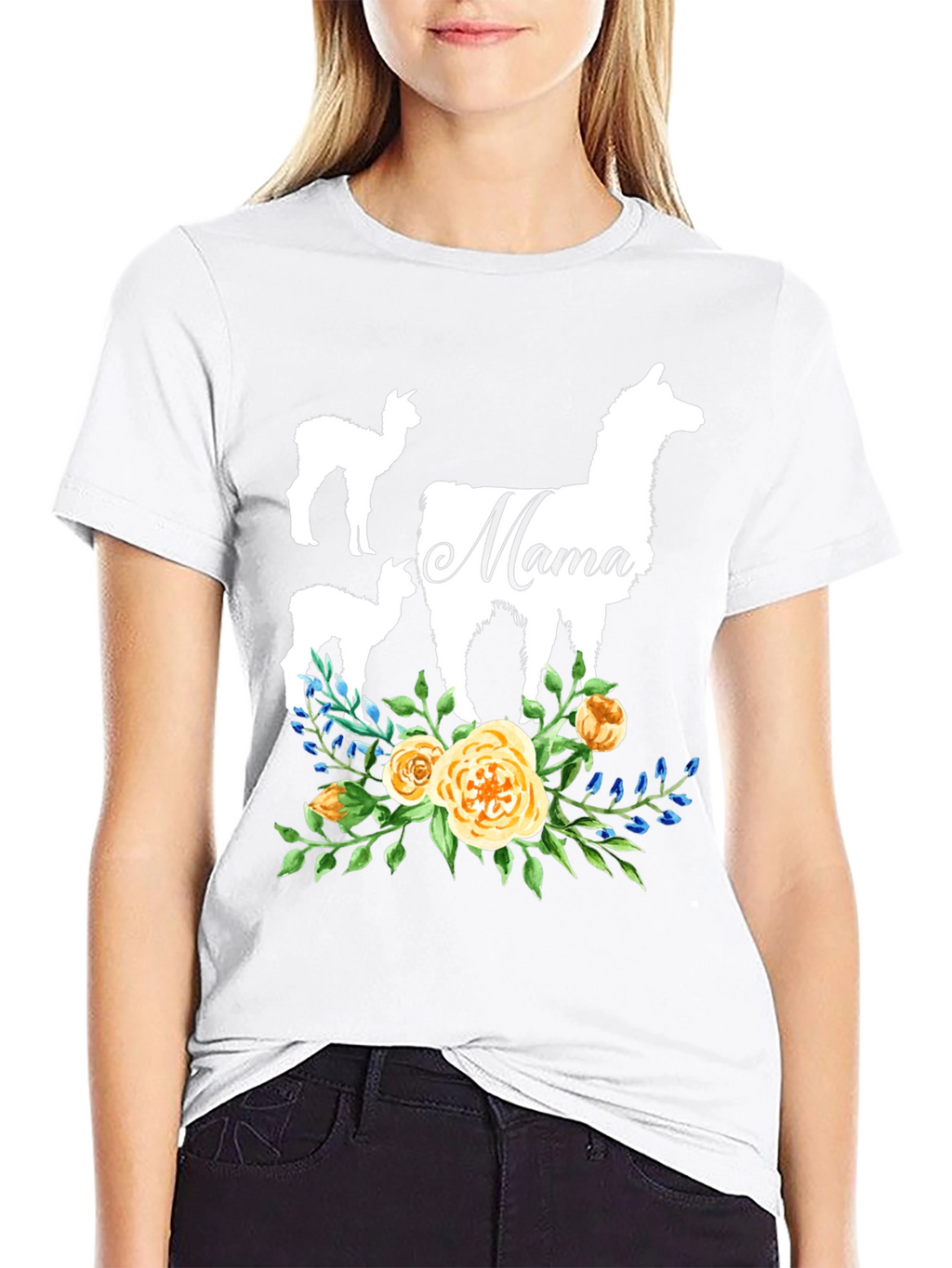 Mama Llama Floral T-Shirt Cute Alpaca Mom Tee