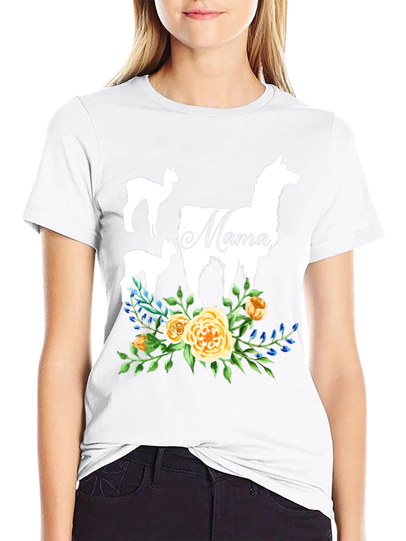 Mama Llama Floral T-Shirt Cute Alpaca Mom Tee