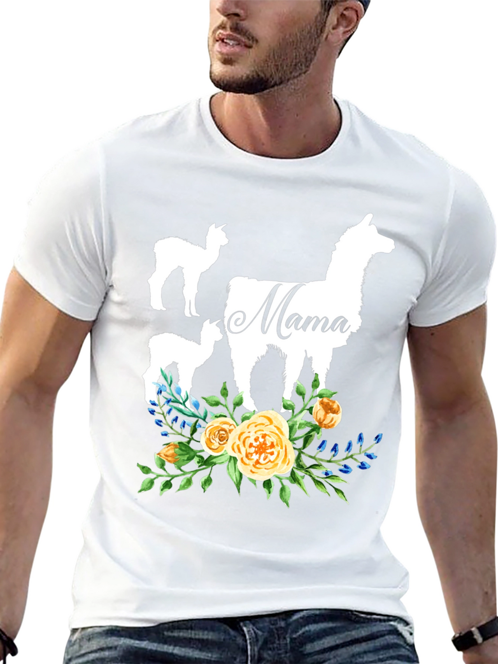 Mama Llama Floral T-Shirt Cute Alpaca Mom Tee