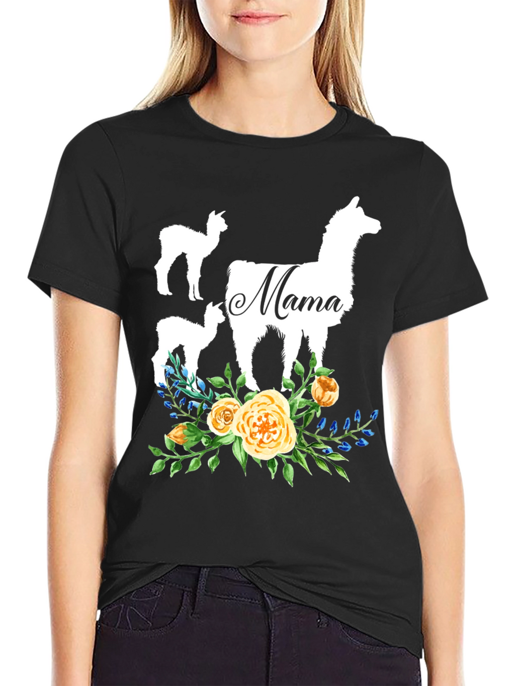 Mama Llama Floral T-Shirt Cute Alpaca Mom Tee