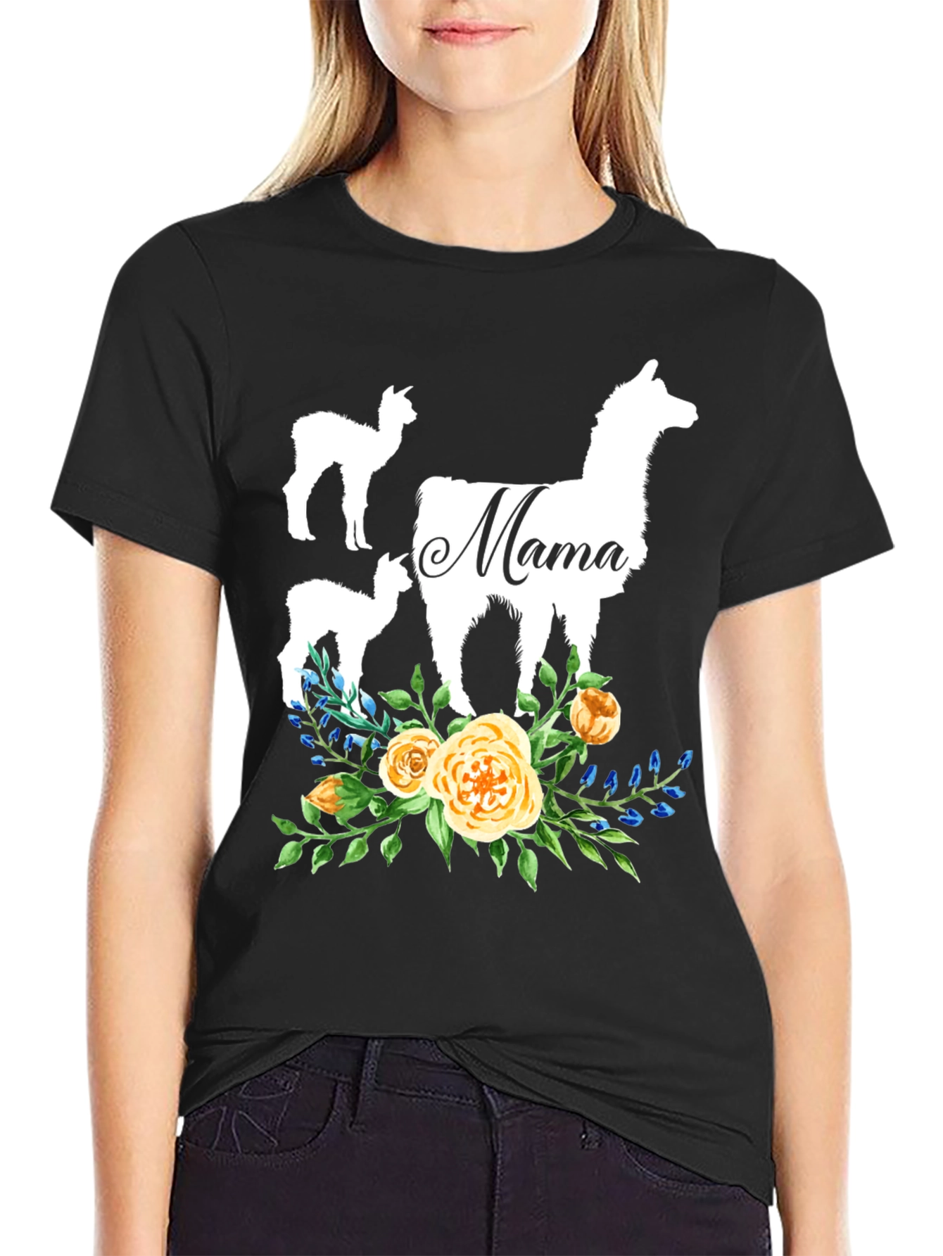 Mama Llama Floral T-Shirt Cute Alpaca Mom Tee