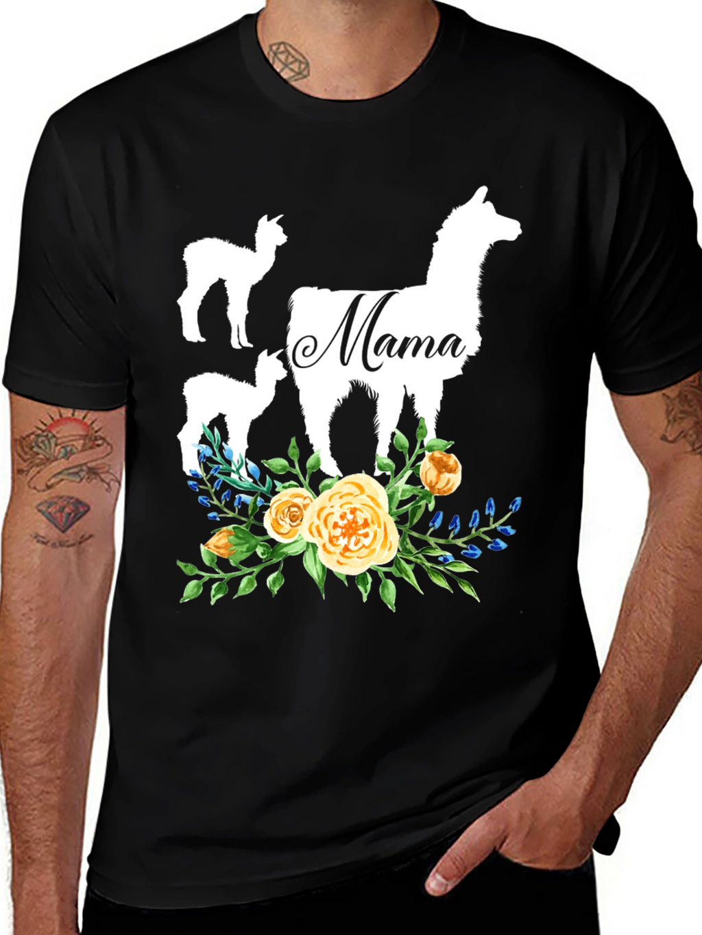 Mama Llama Floral T-Shirt Cute Alpaca Mom Tee