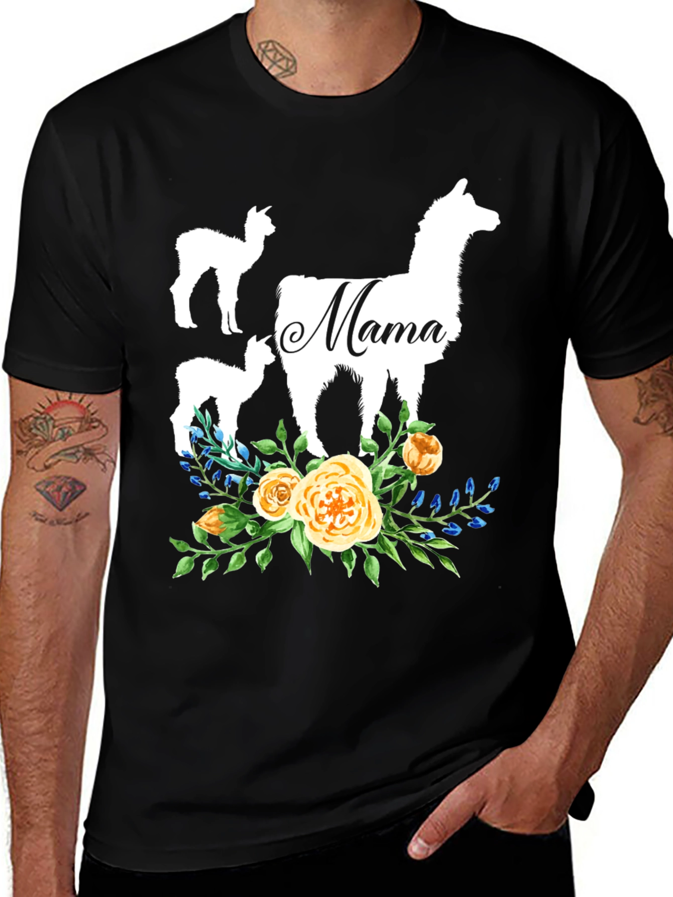 Mama Llama Floral T-Shirt Cute Alpaca Mom Tee