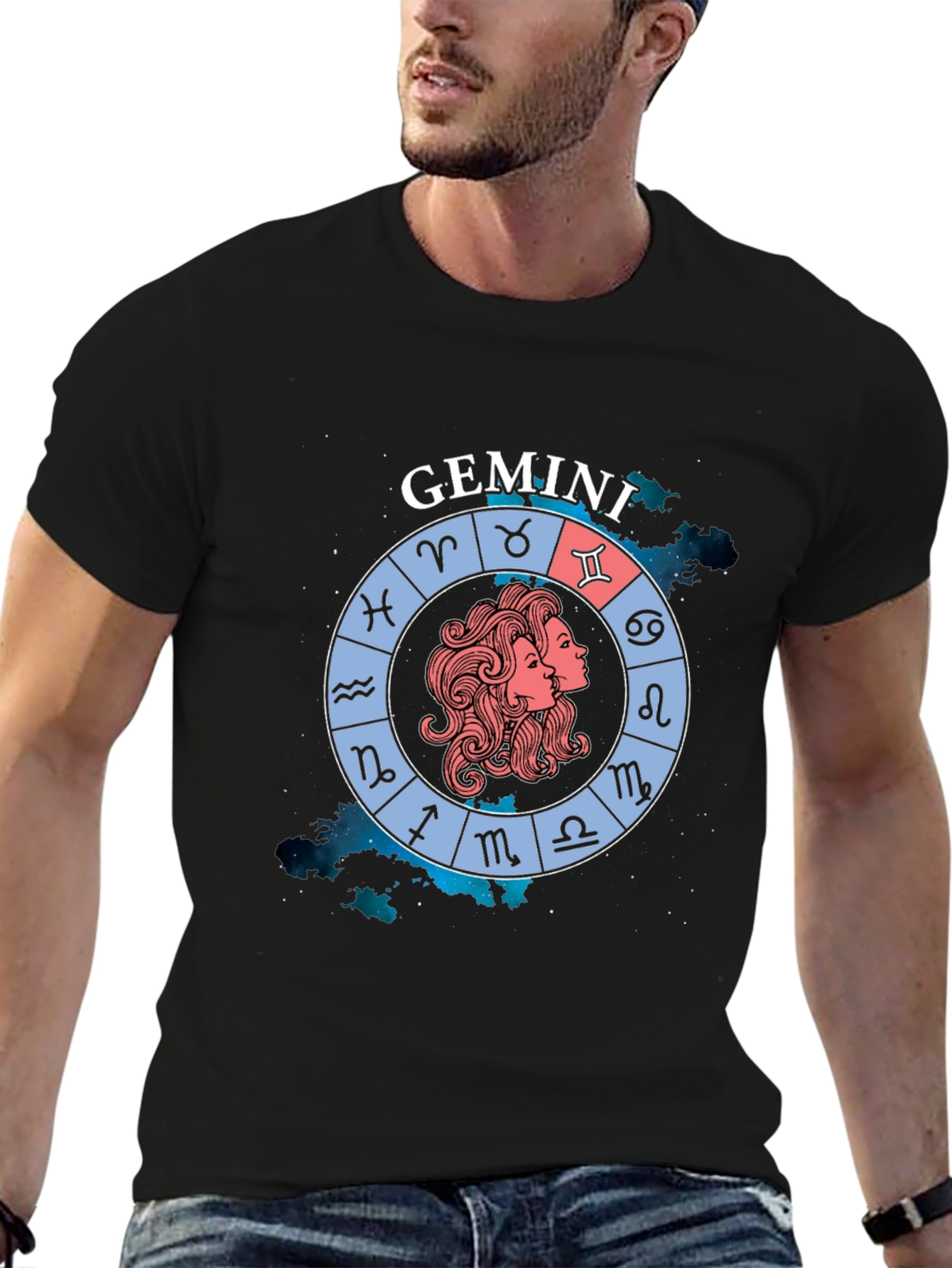 Gemini Zodiac Sign T-Shirt - Black Graphic Tee