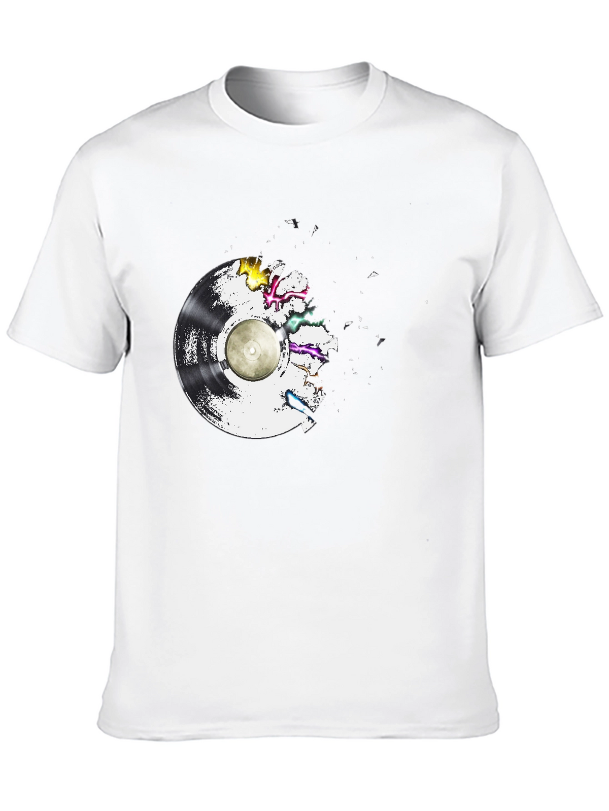 Vinyl Record Explosion T-Shirt - Classic Black Tee