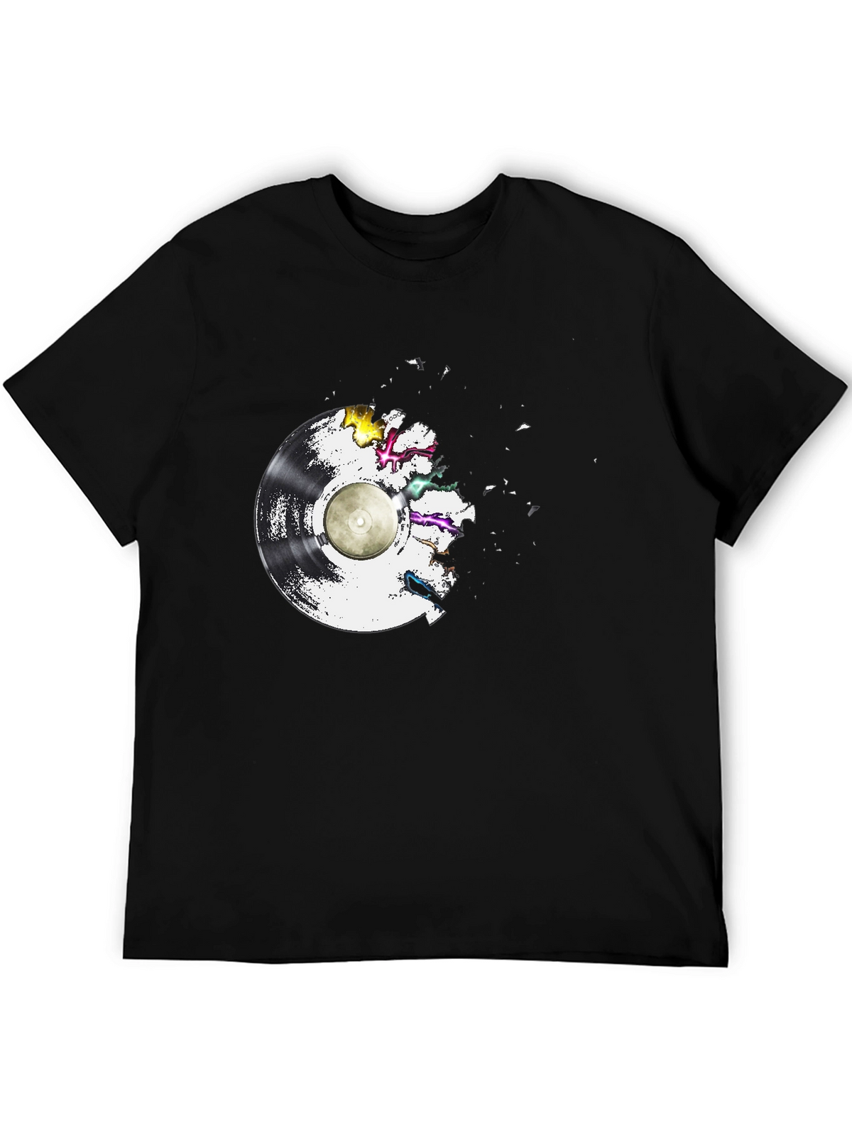 Vinyl Record Explosion T-Shirt - Classic Black Tee