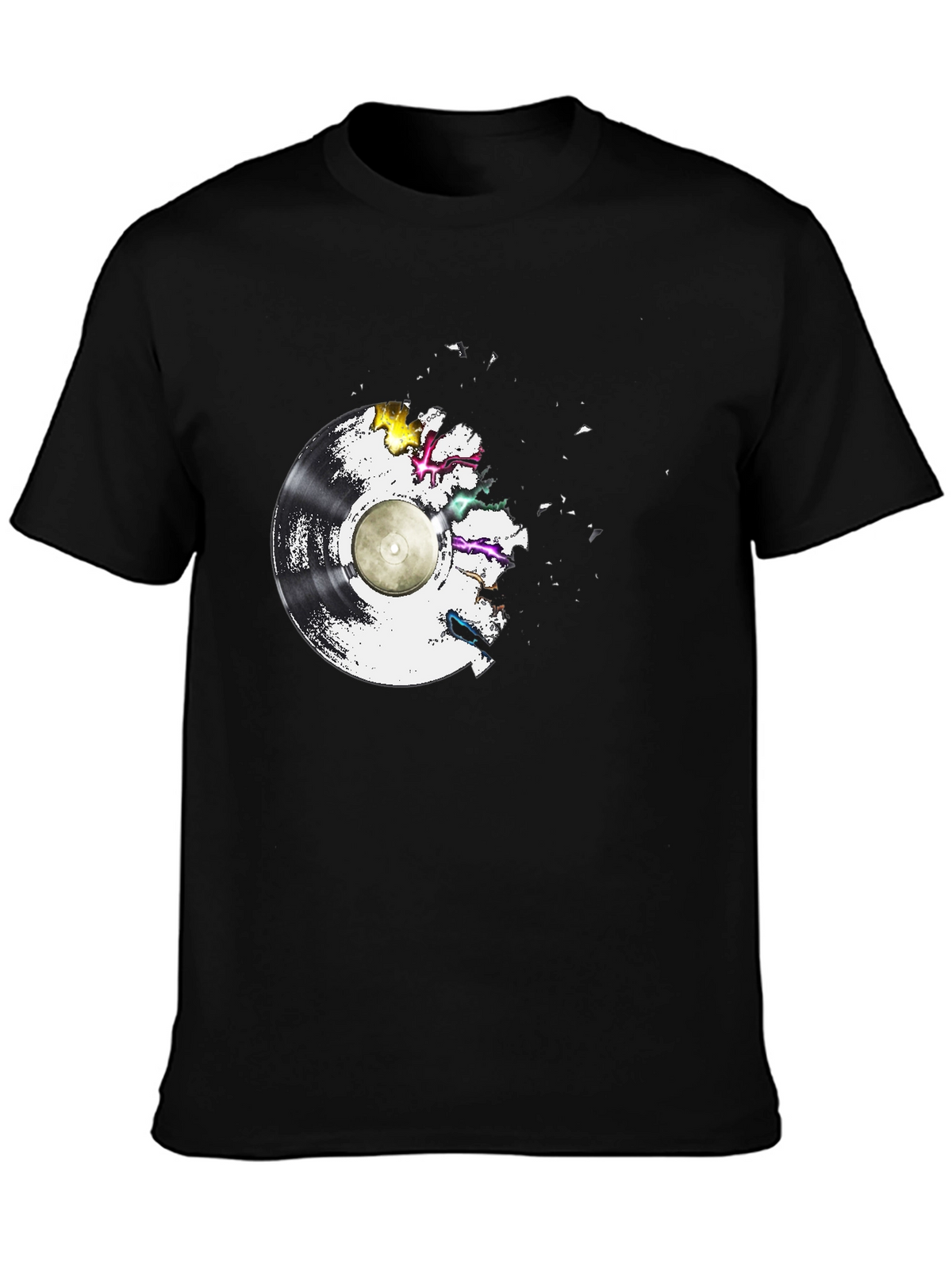 Vinyl Record Explosion T-Shirt - Classic Black Tee