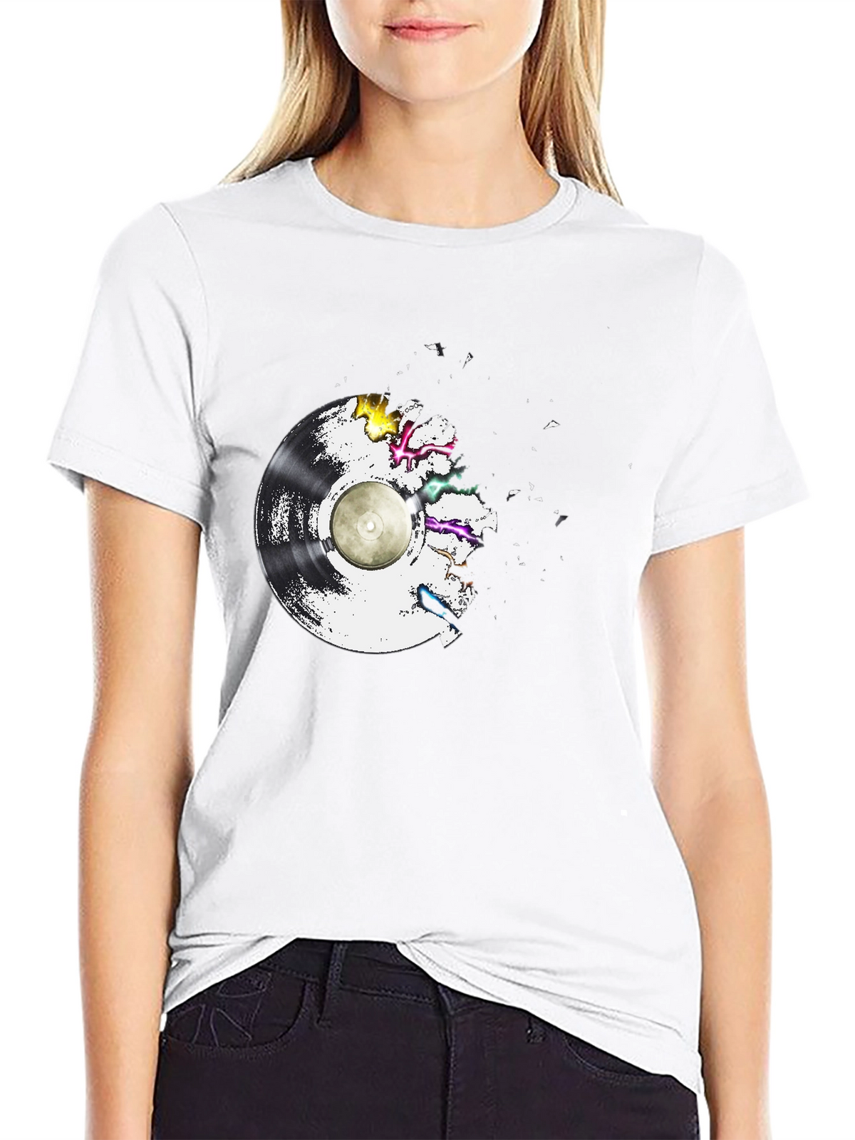 Vinyl Record Explosion T-Shirt - Classic Black Tee