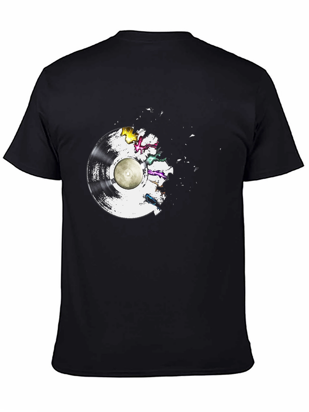 Vinyl Record Explosion T-Shirt - Classic Black Tee