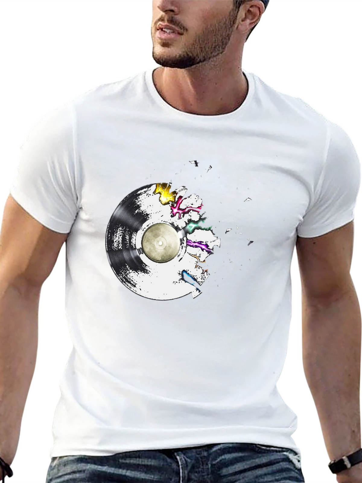 Vinyl Record Explosion T-Shirt - Classic Black Tee