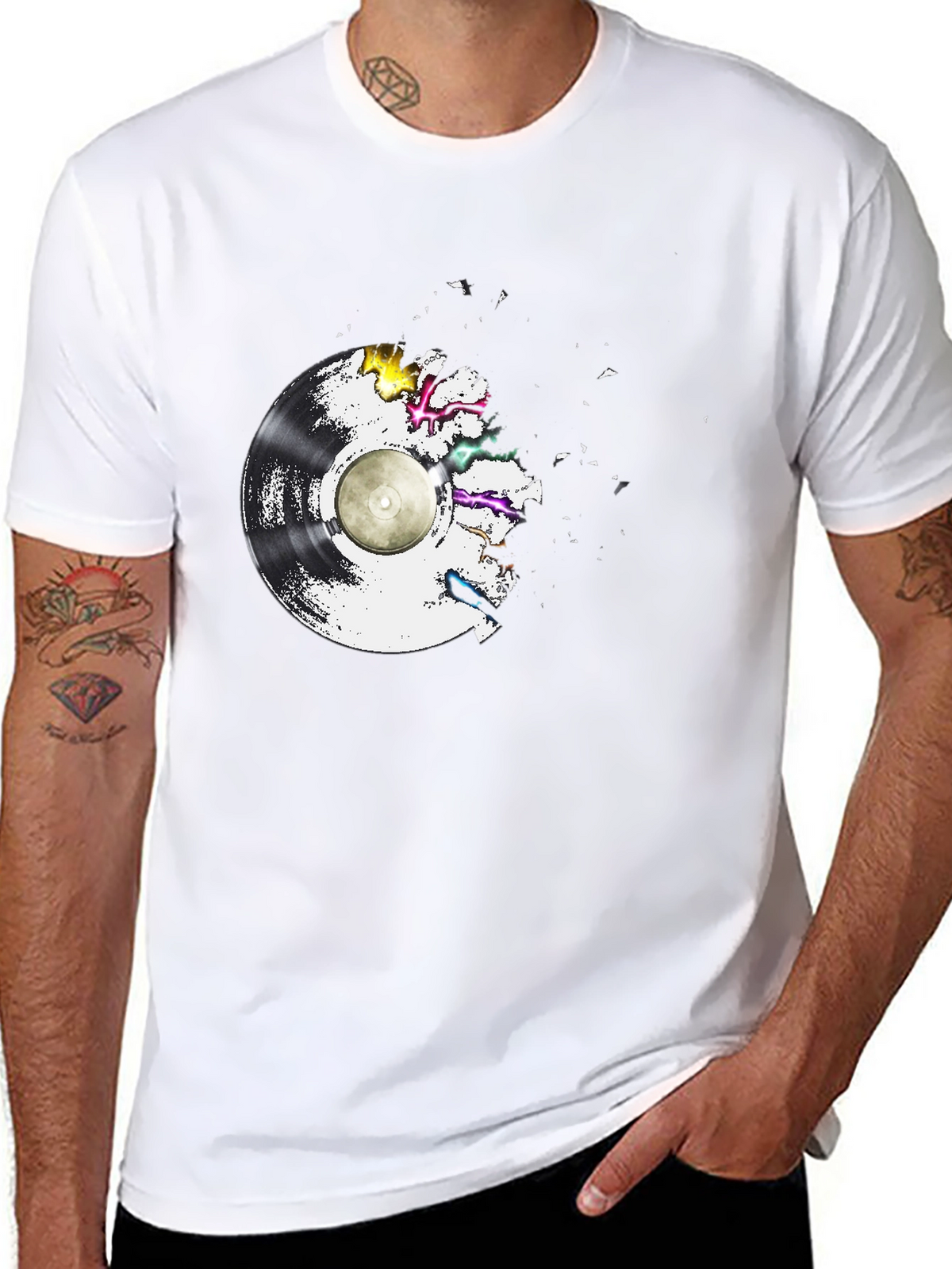 Vinyl Record Explosion T-Shirt - Classic Black Tee