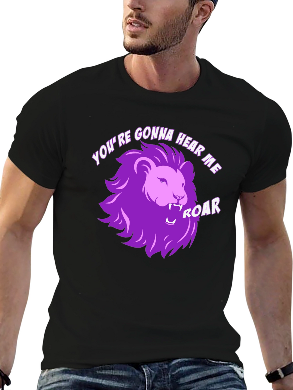 Hear Me Roar Lion Graphic Tee - Black Cotton