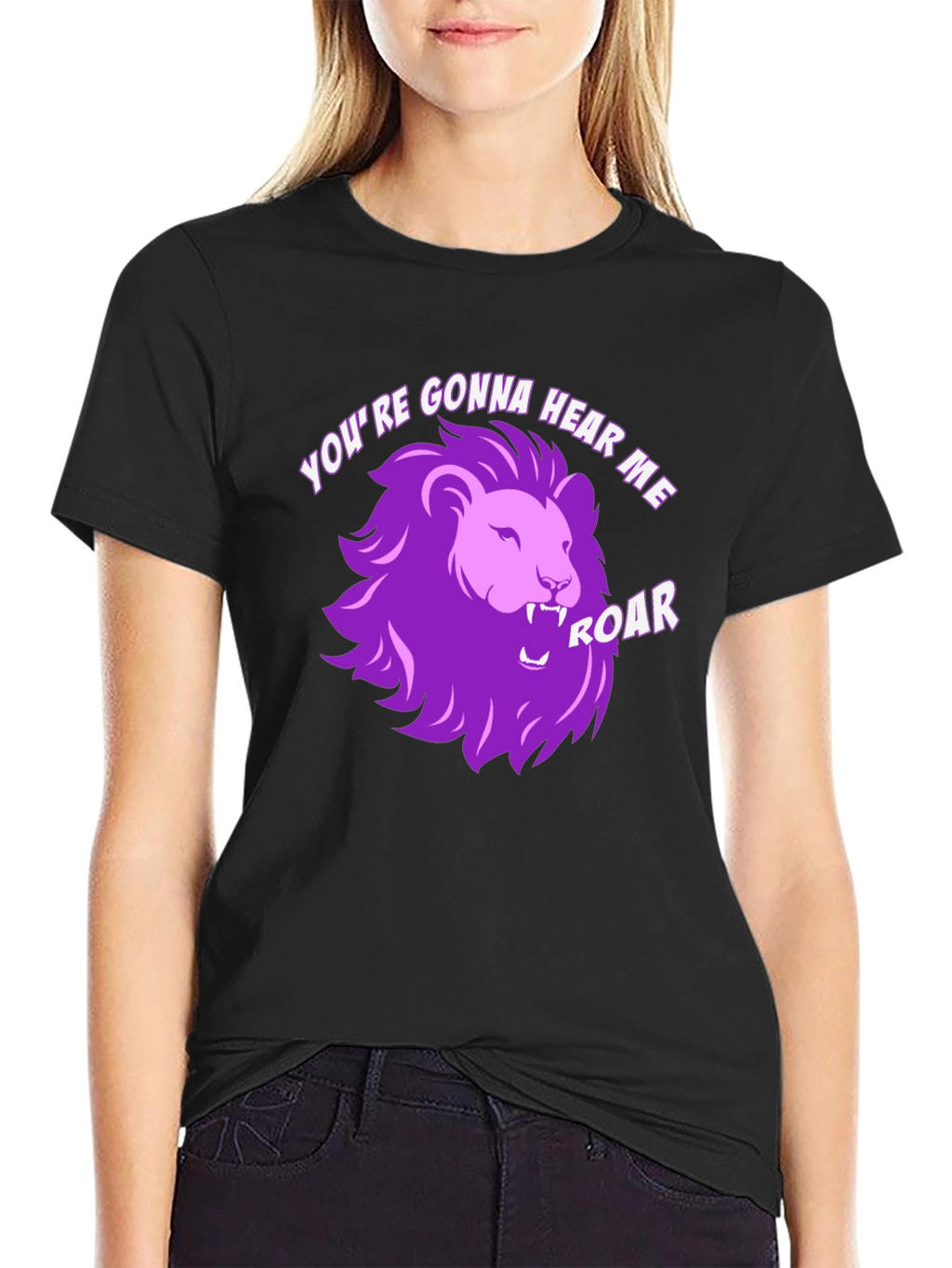Hear Me Roar Lion Graphic Tee - Black Cotton