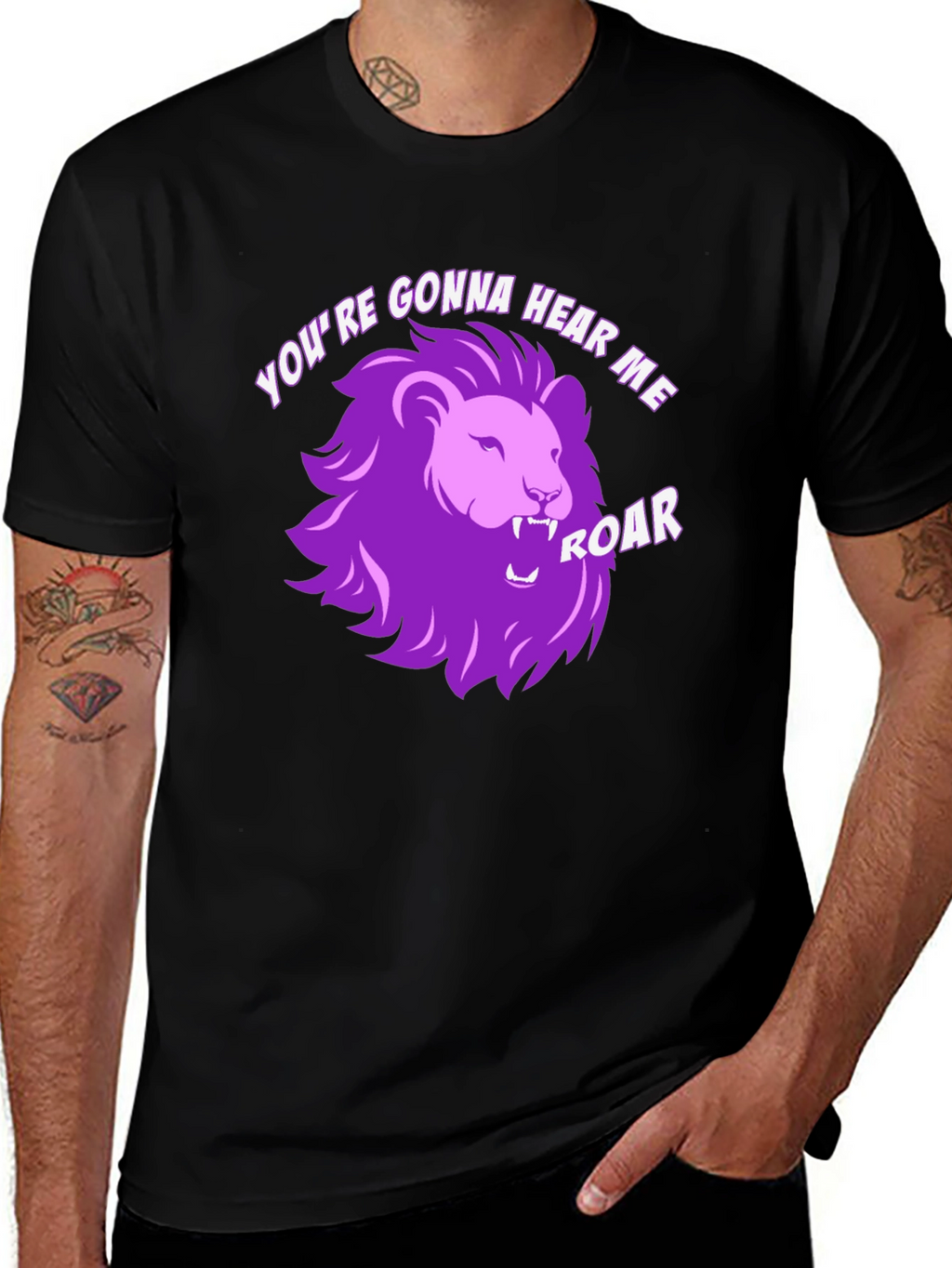 Hear Me Roar Lion Graphic Tee - Black Cotton