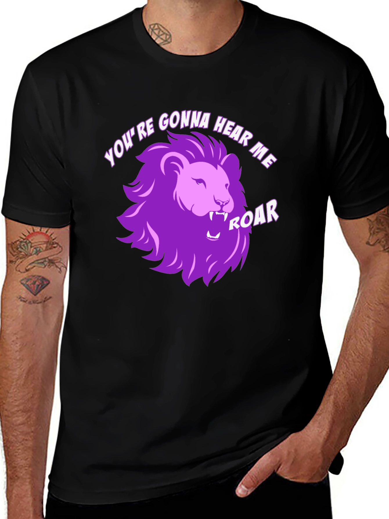 Hear Me Roar Lion Graphic Tee - Black Cotton
