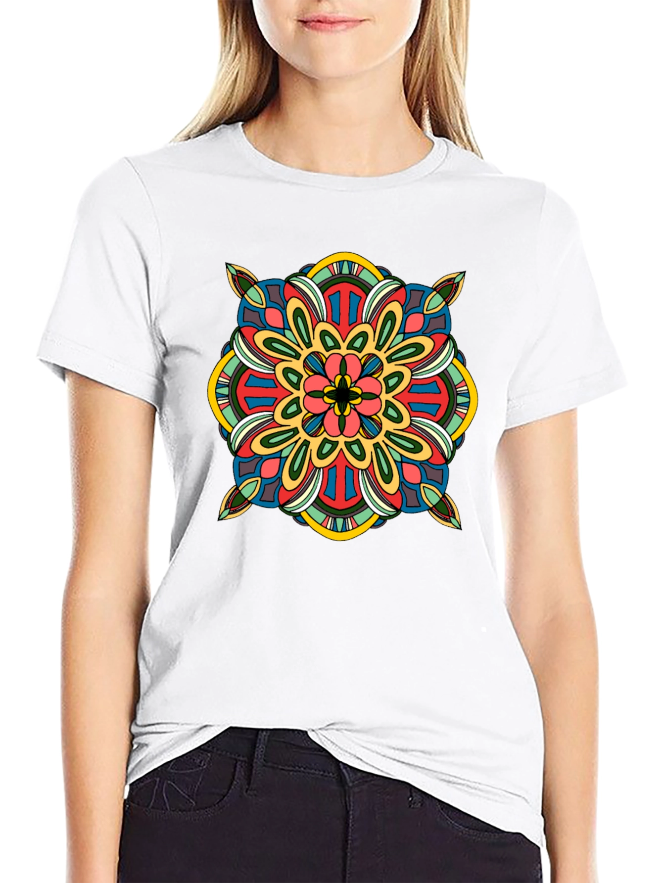 Black T-Shirt with Colorful Mandala Design