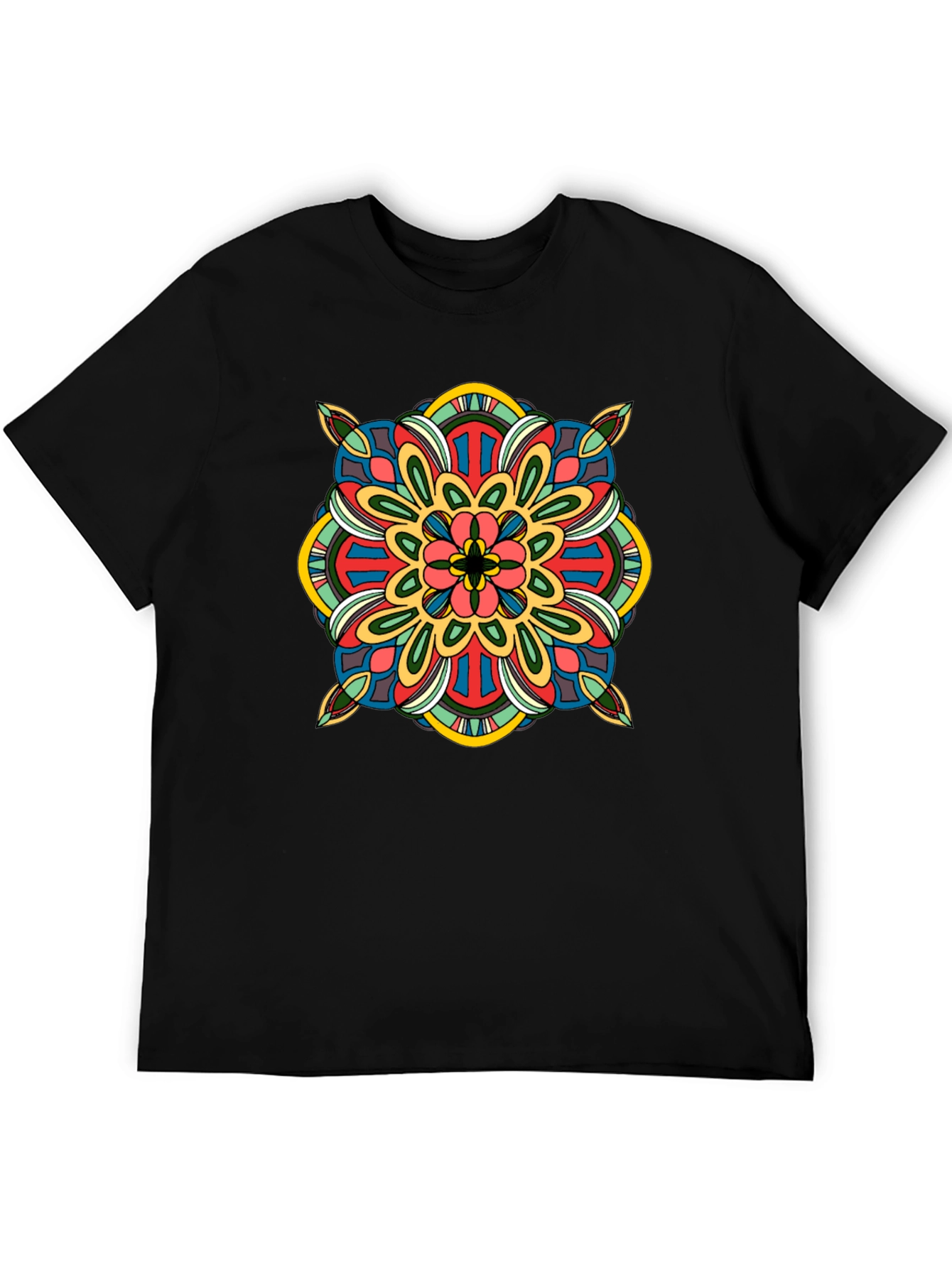 Black T-Shirt with Colorful Mandala Design