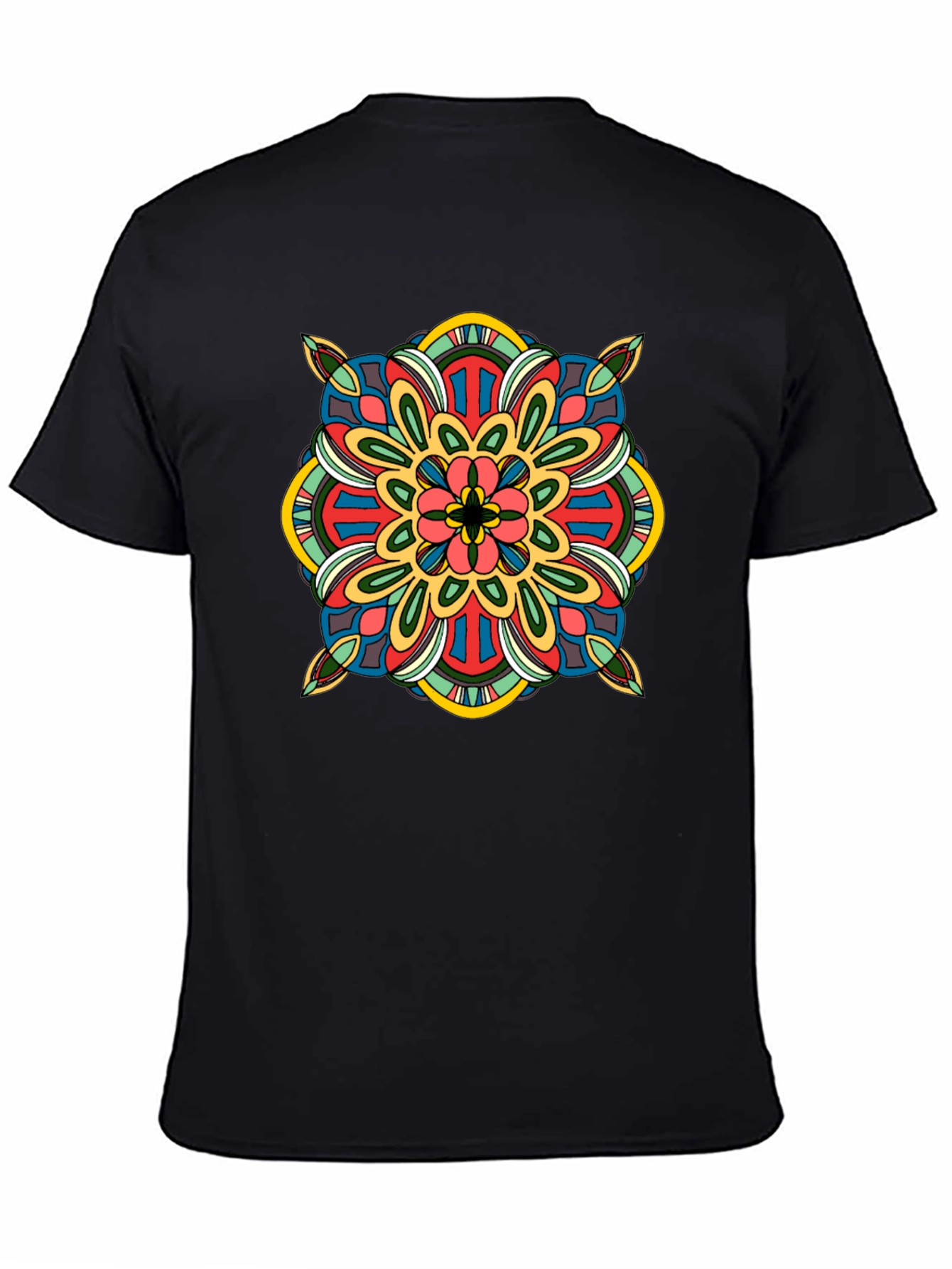 Black T-Shirt with Colorful Mandala Design