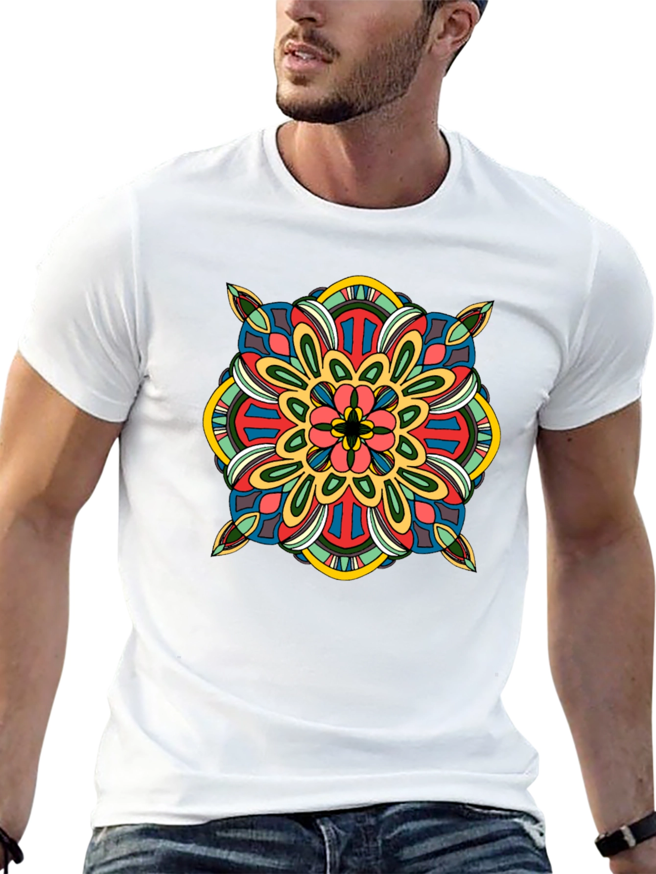 Black T-Shirt with Colorful Mandala Design