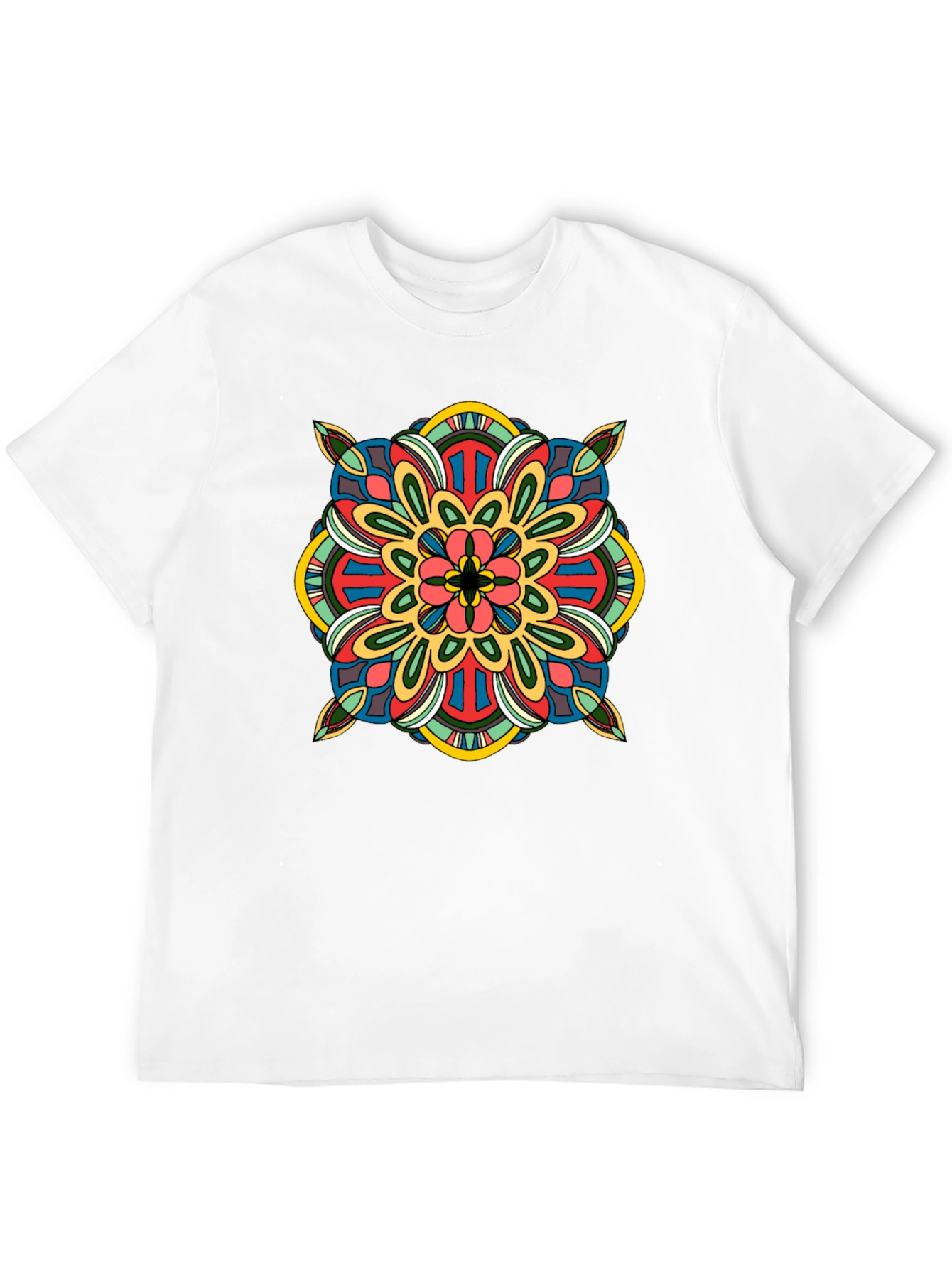 Black T-Shirt with Colorful Mandala Design