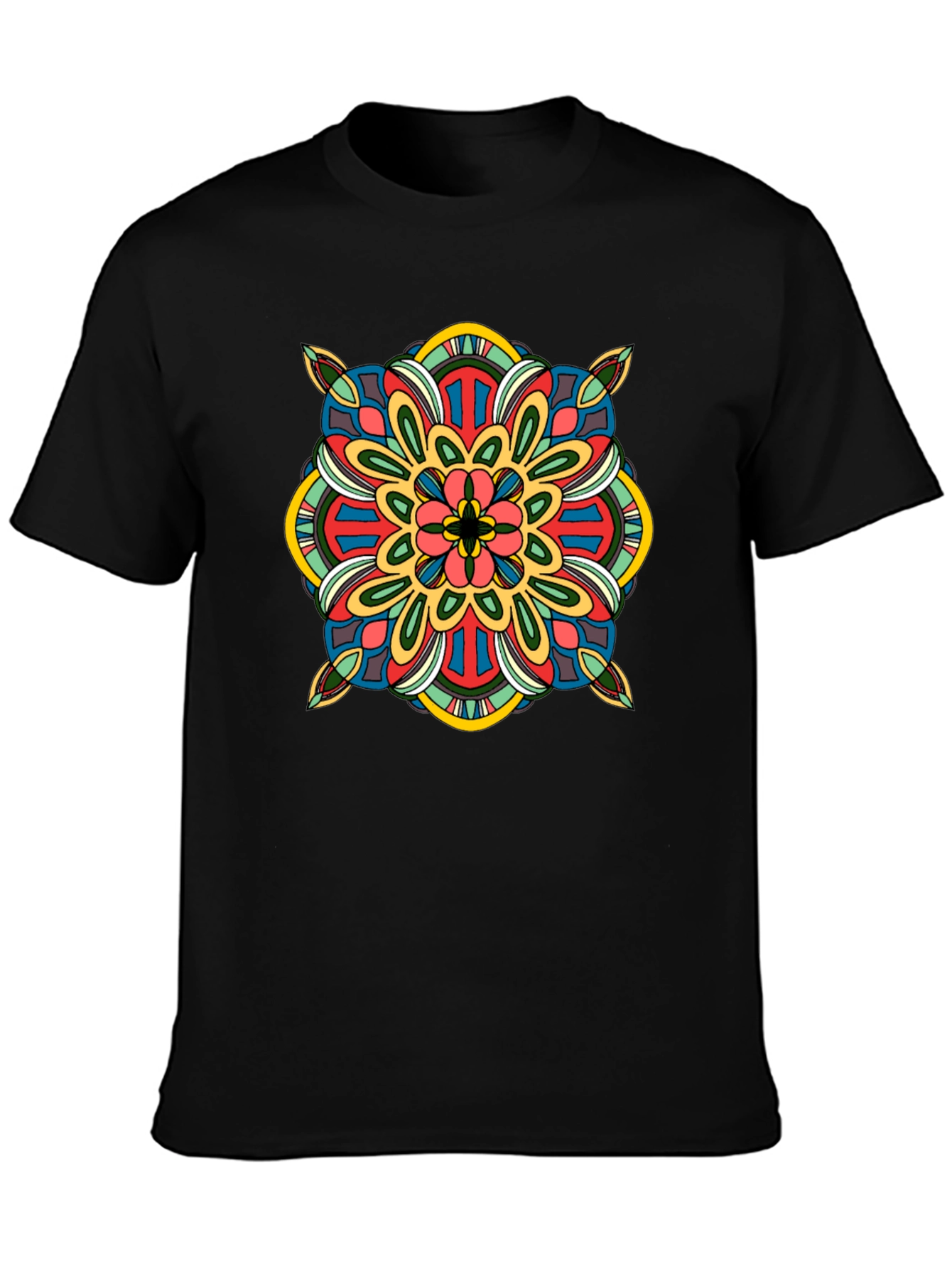 Black T-Shirt with Colorful Mandala Design