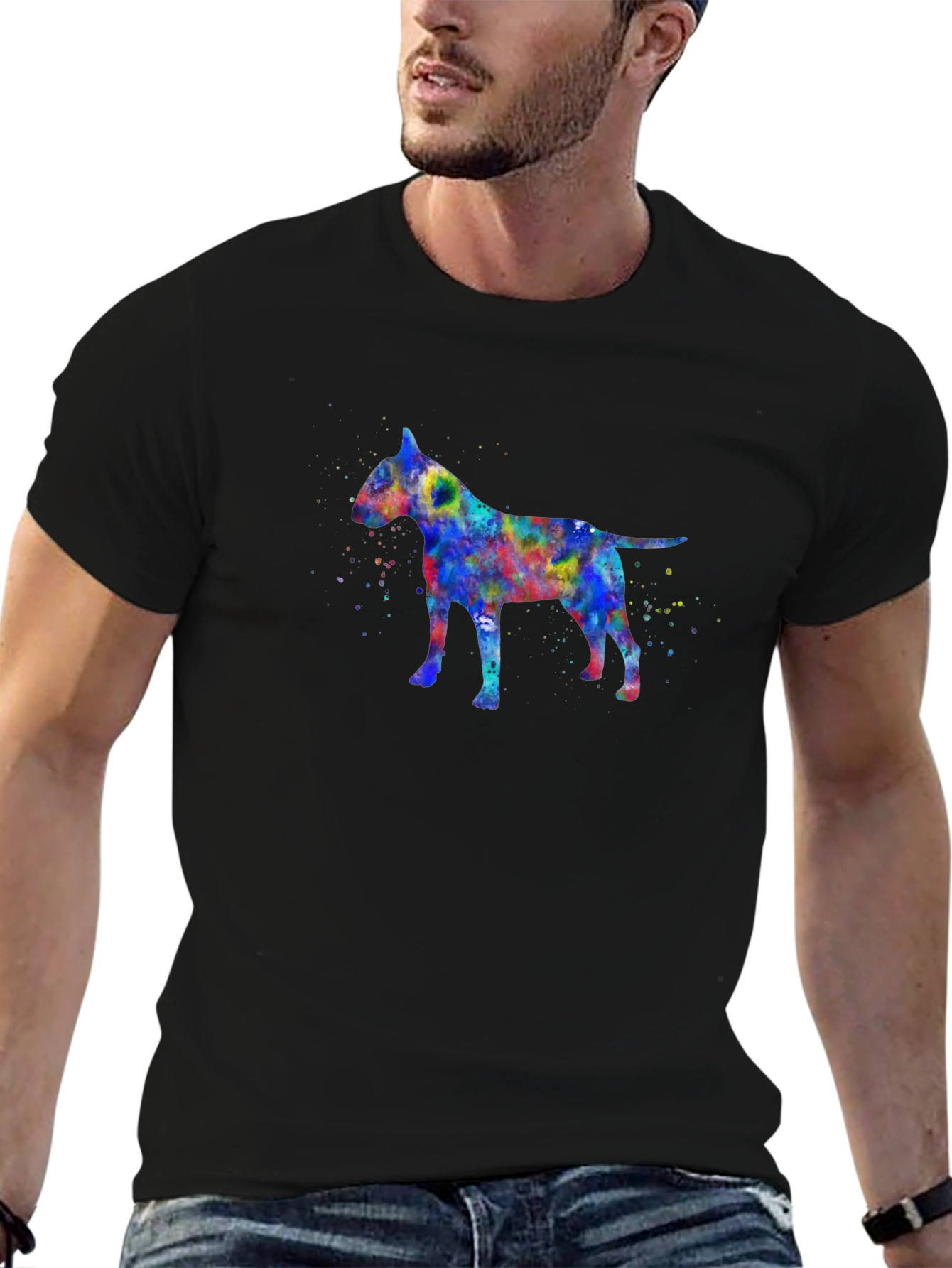 Colorful Bull Terrier Graphic Tee - Unisex Black Shirt