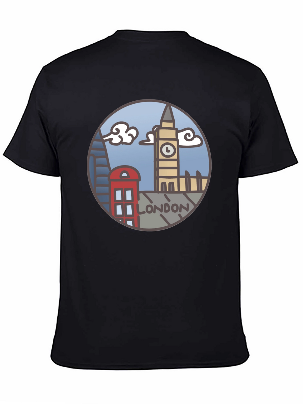 London Skyline Graphic Tee - Black Cotton T-Shirt