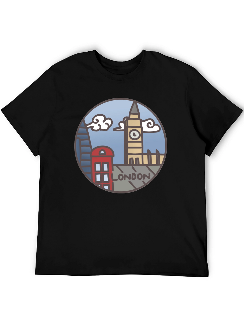 London Skyline Graphic Tee - Black Cotton T-Shirt