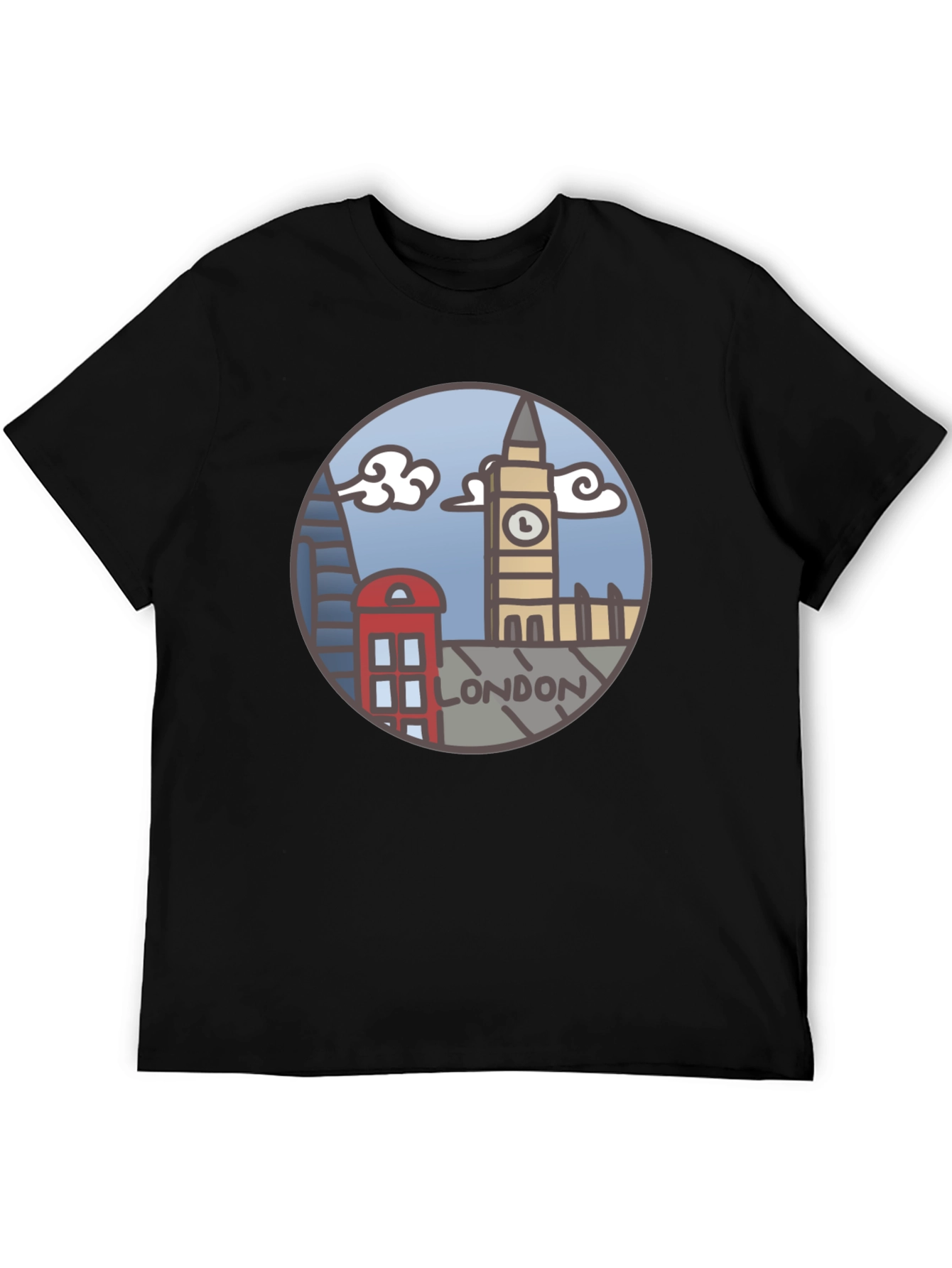 London Skyline Graphic Tee - Black Cotton T-Shirt
