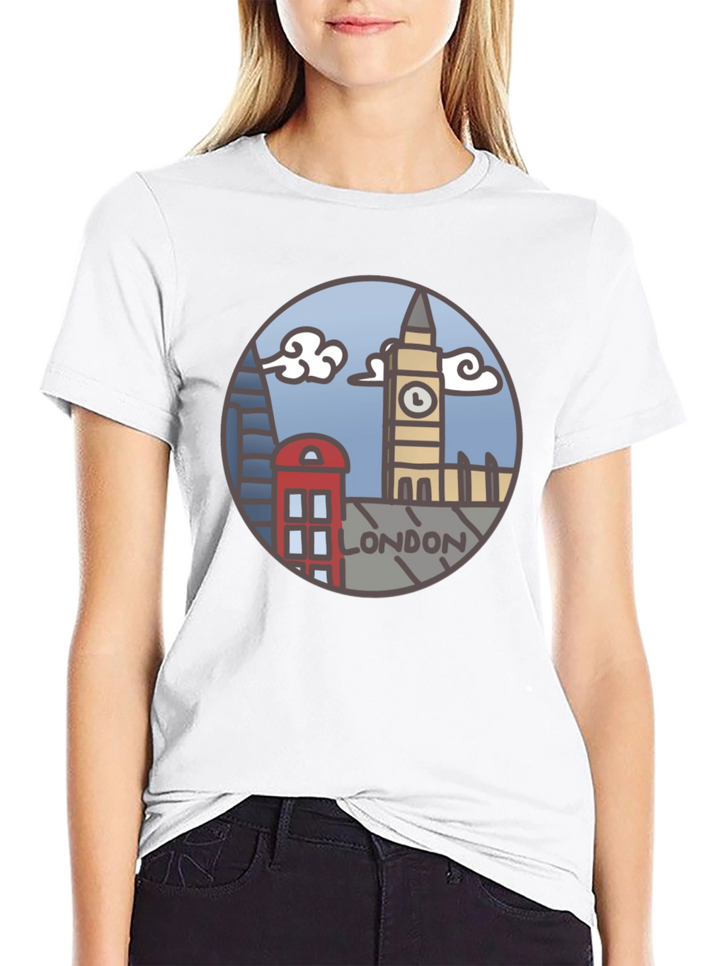 London Skyline Graphic Tee - Black Cotton T-Shirt