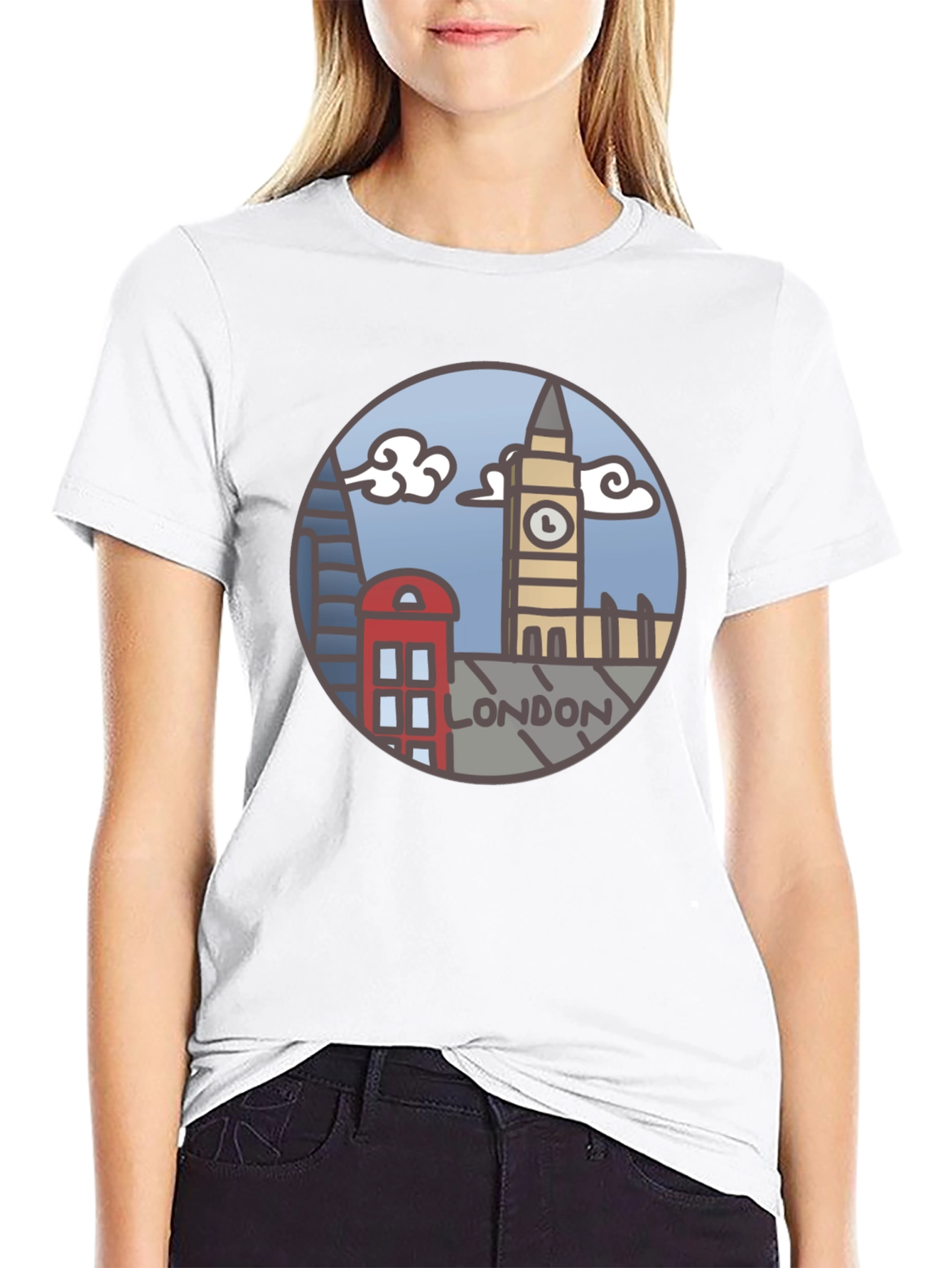 London Skyline Graphic Tee - Black Cotton T-Shirt
