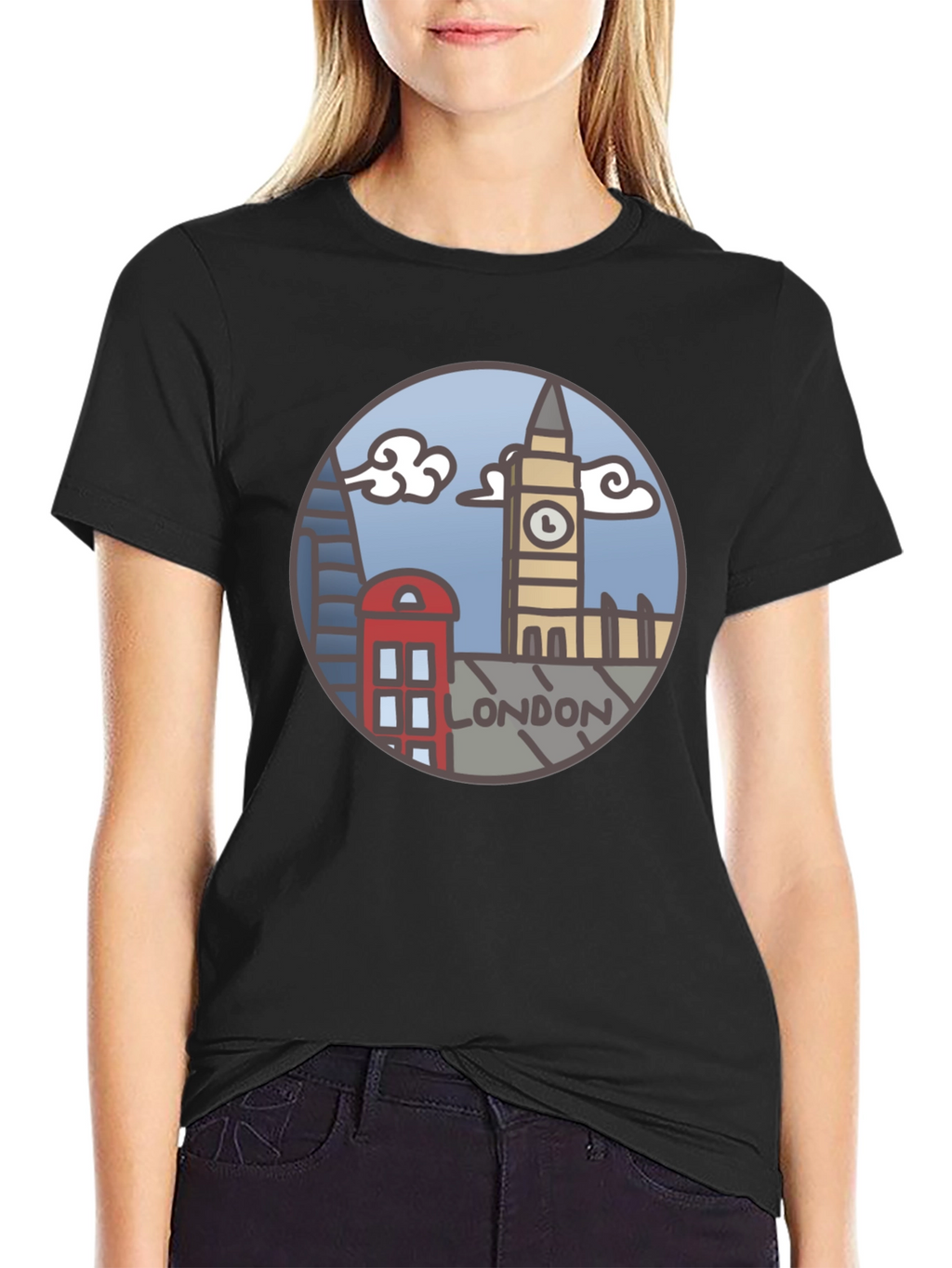 London Skyline Graphic Tee - Black Cotton T-Shirt